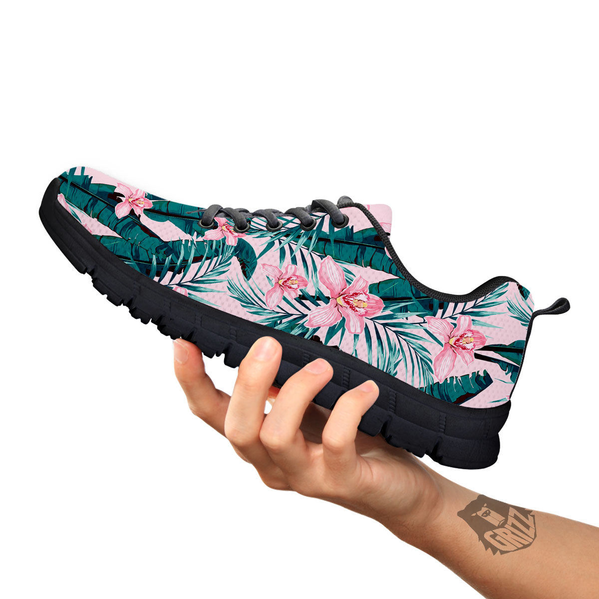 Tropical Pink Hawaiian Print Pattern Black Sneaker-grizzshop