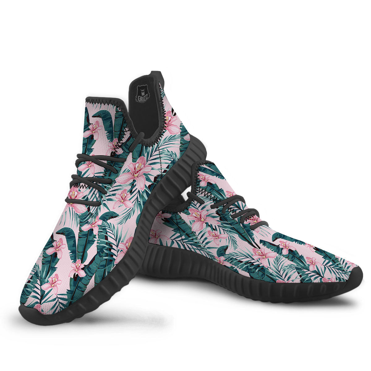 Tropical Pink Hawaiian Print Pattern Black Walking Shoes-grizzshop