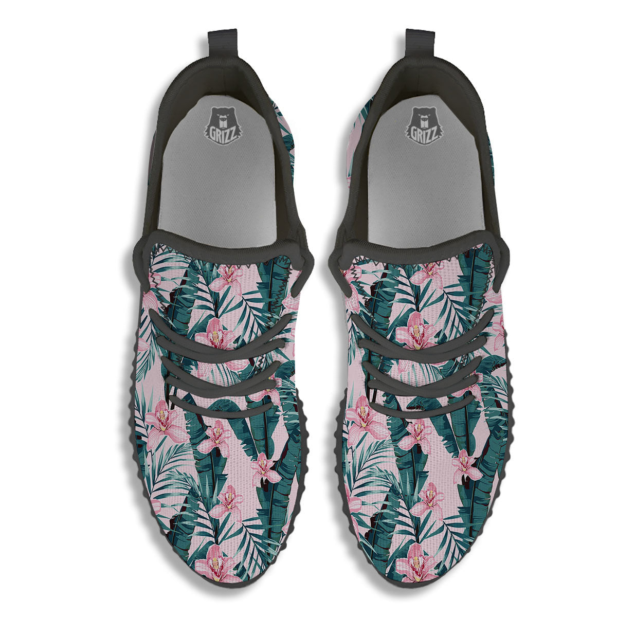 Tropical Pink Hawaiian Print Pattern Black Walking Shoes-grizzshop