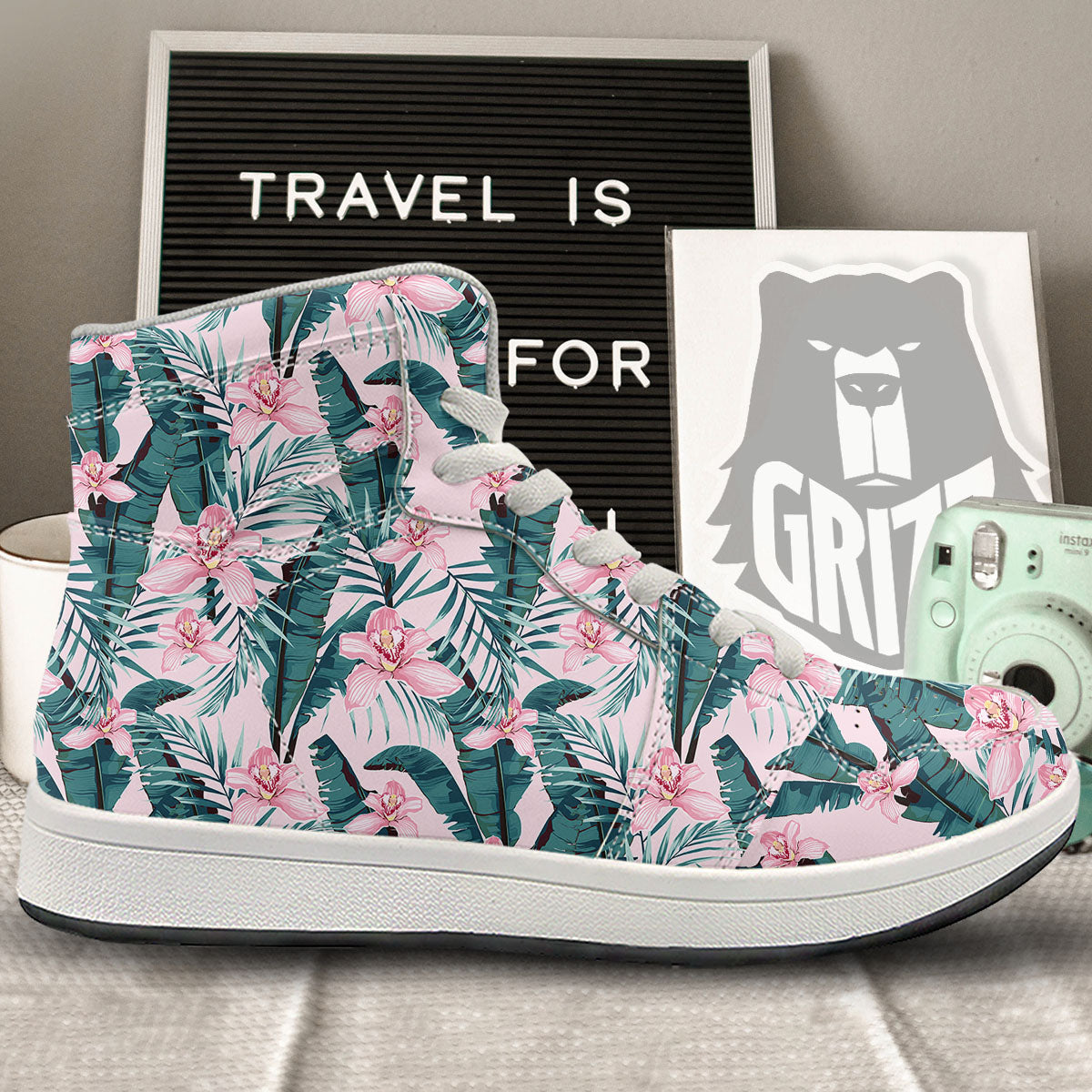 Tropical Pink Hawaiian Print Pattern High Top Sneakers-grizzshop