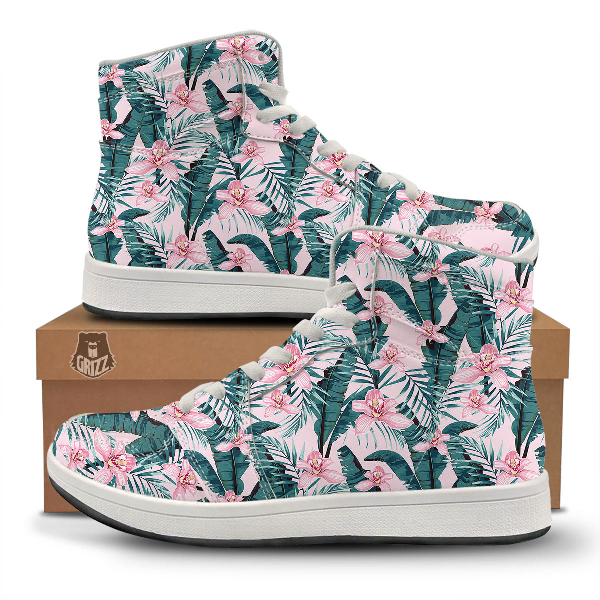 Tropical Pink Hawaiian Print Pattern High Top Sneakers-grizzshop