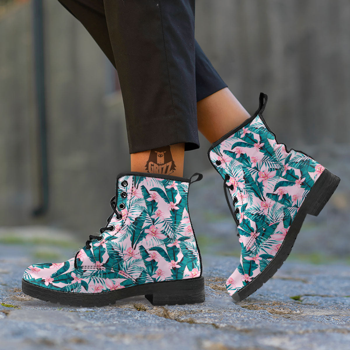 Tropical Pink Hawaiian Print Pattern Leather Boots-grizzshop