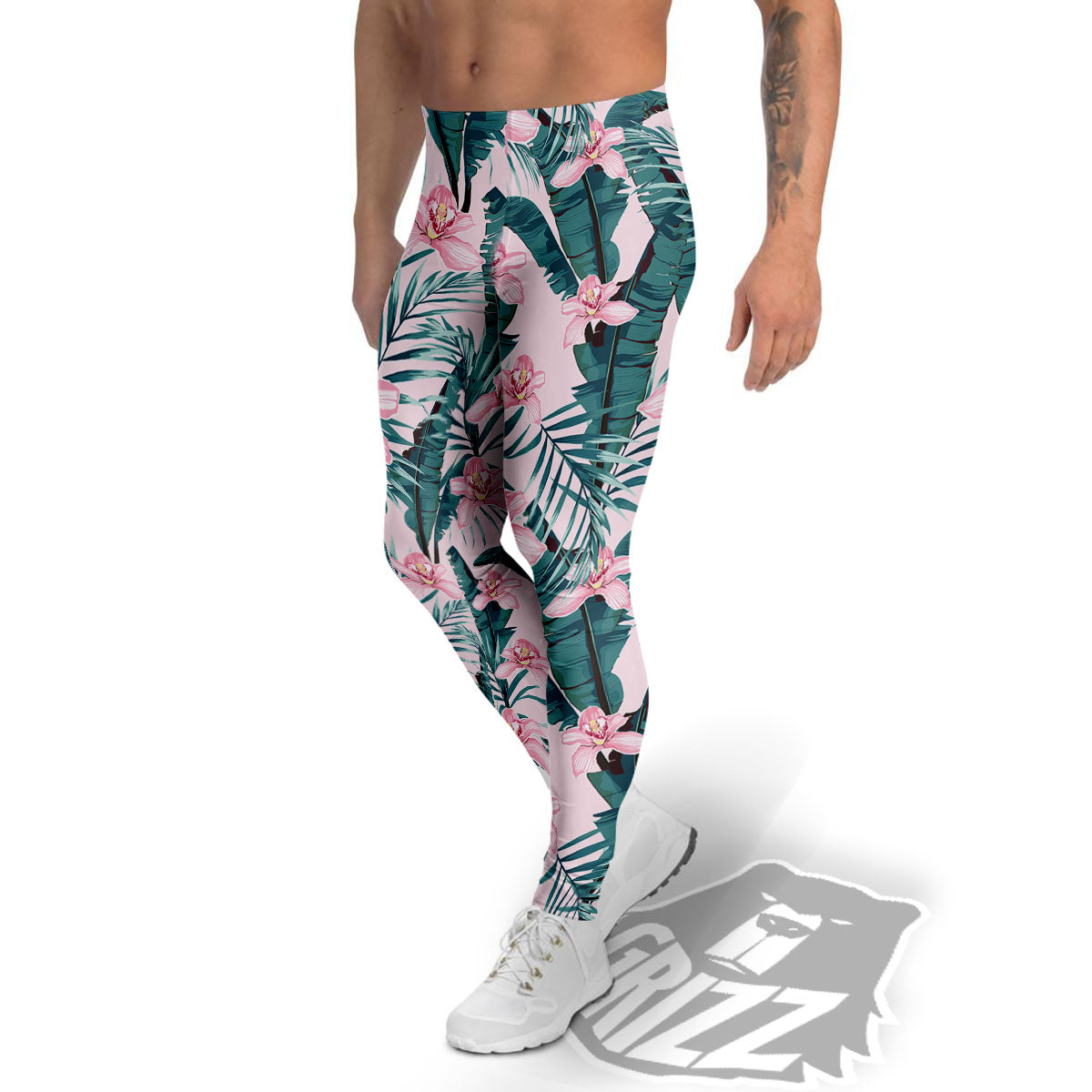 Tropical Pink Hawaiian Print Pattern Men's Leggings-grizzshop