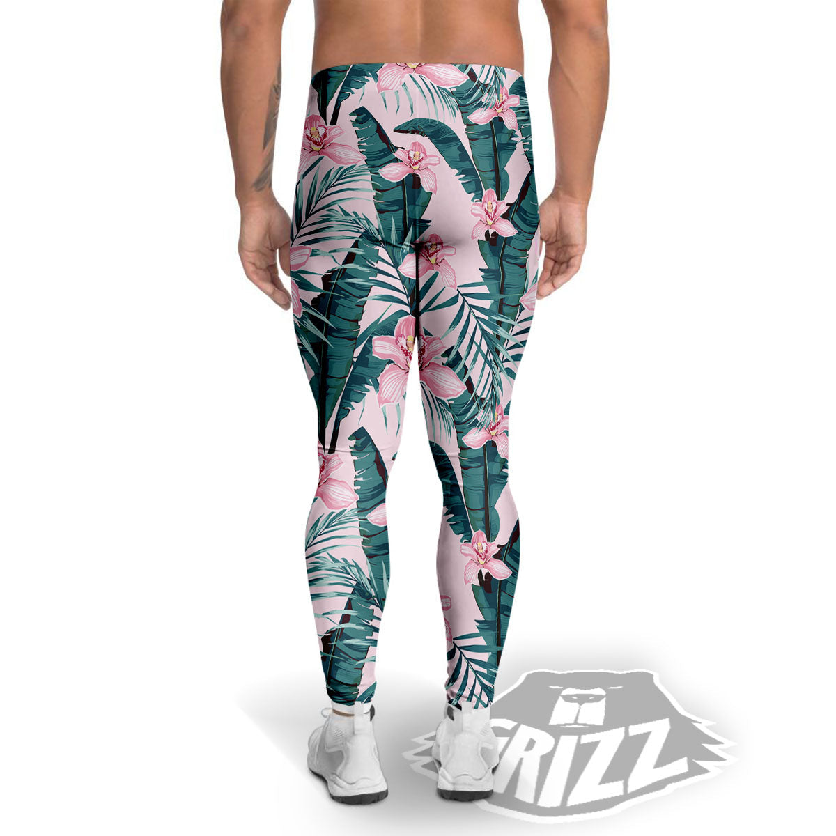 Tropical Pink Hawaiian Print Pattern Men's Leggings-grizzshop