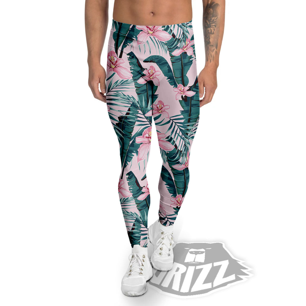 Tropical Pink Hawaiian Print Pattern Men's Leggings-grizzshop