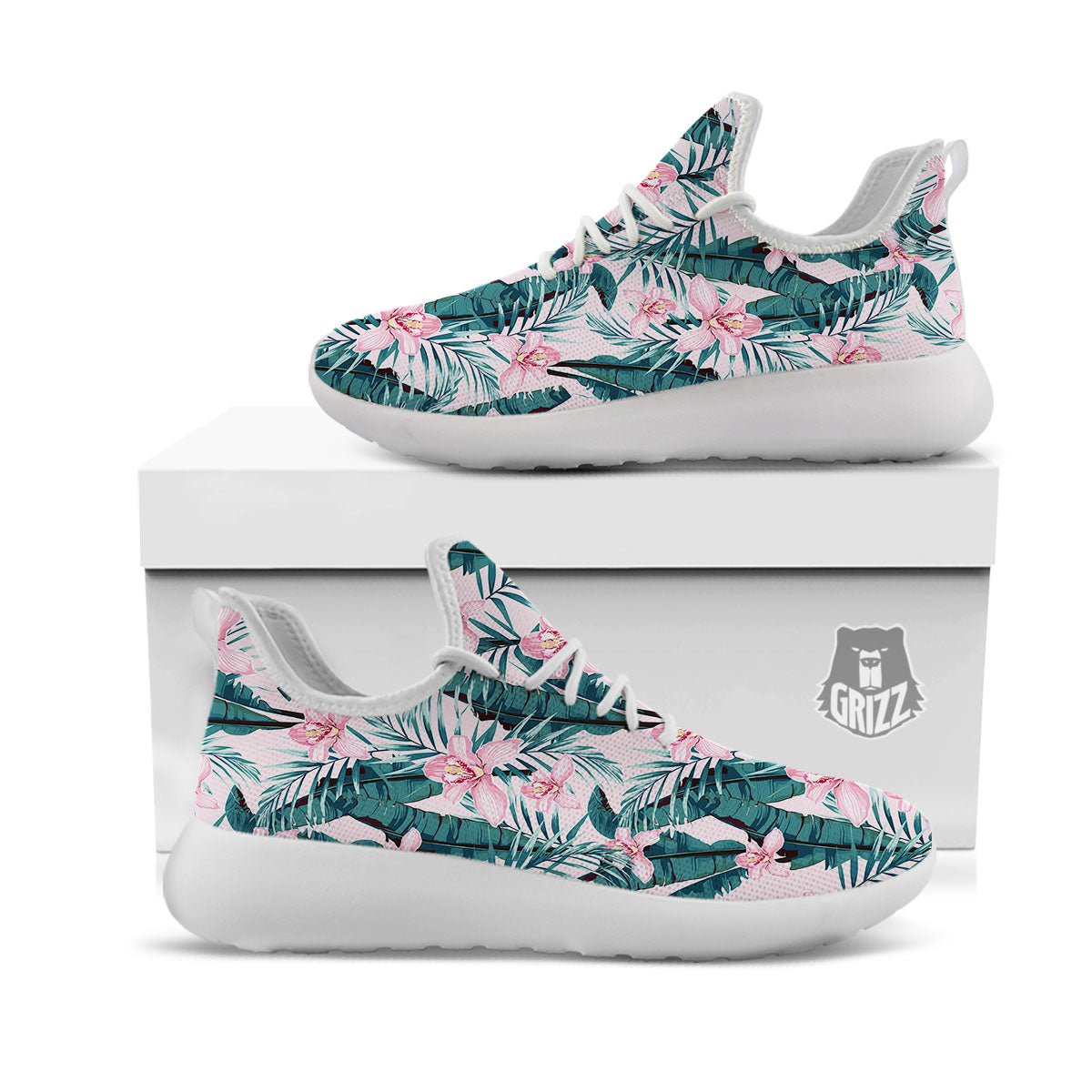 Tropical Pink Hawaiian Print Pattern White Athletic Shoes-grizzshop