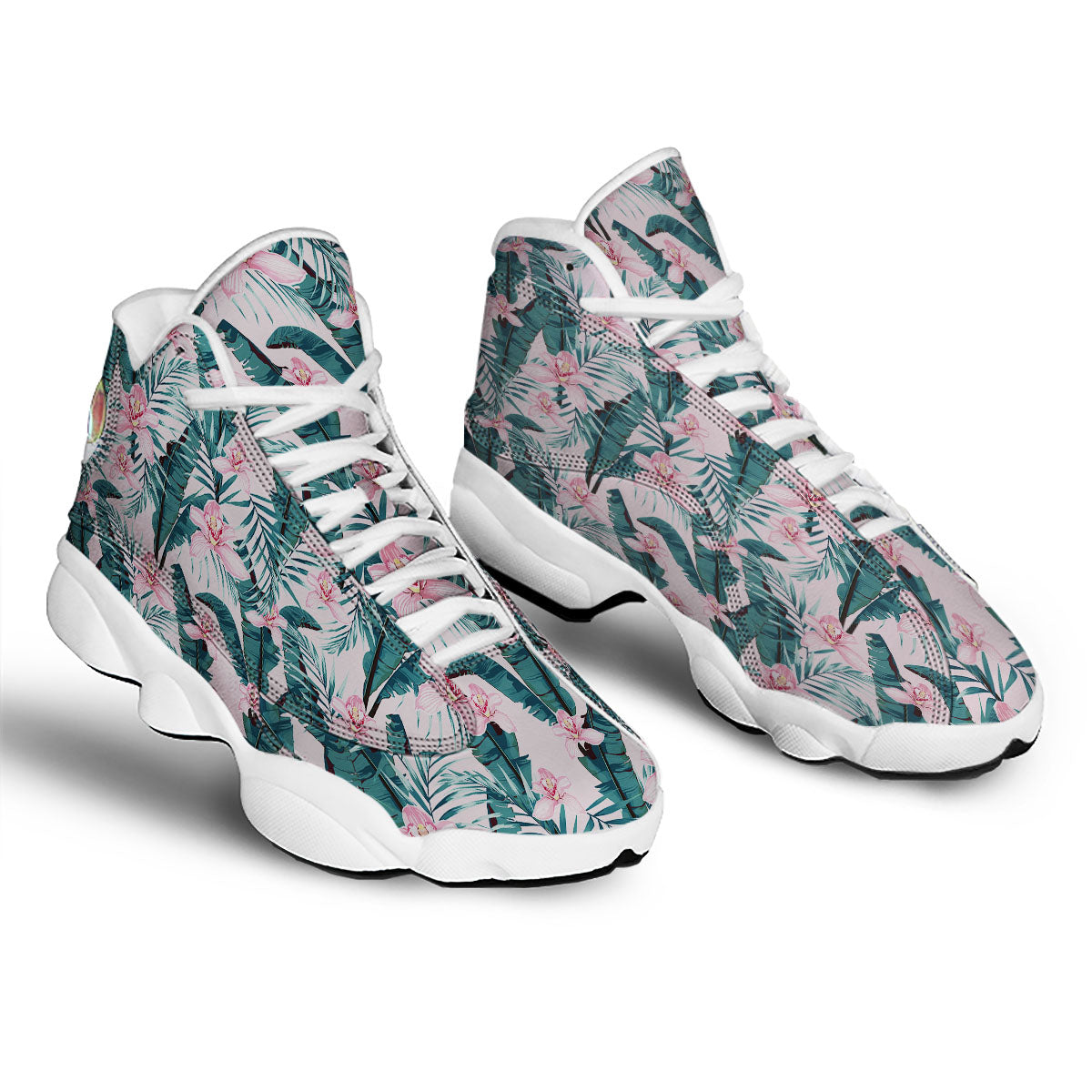 Tropical Pink Hawaiian Print Pattern White Basketball Shoes-grizzshop