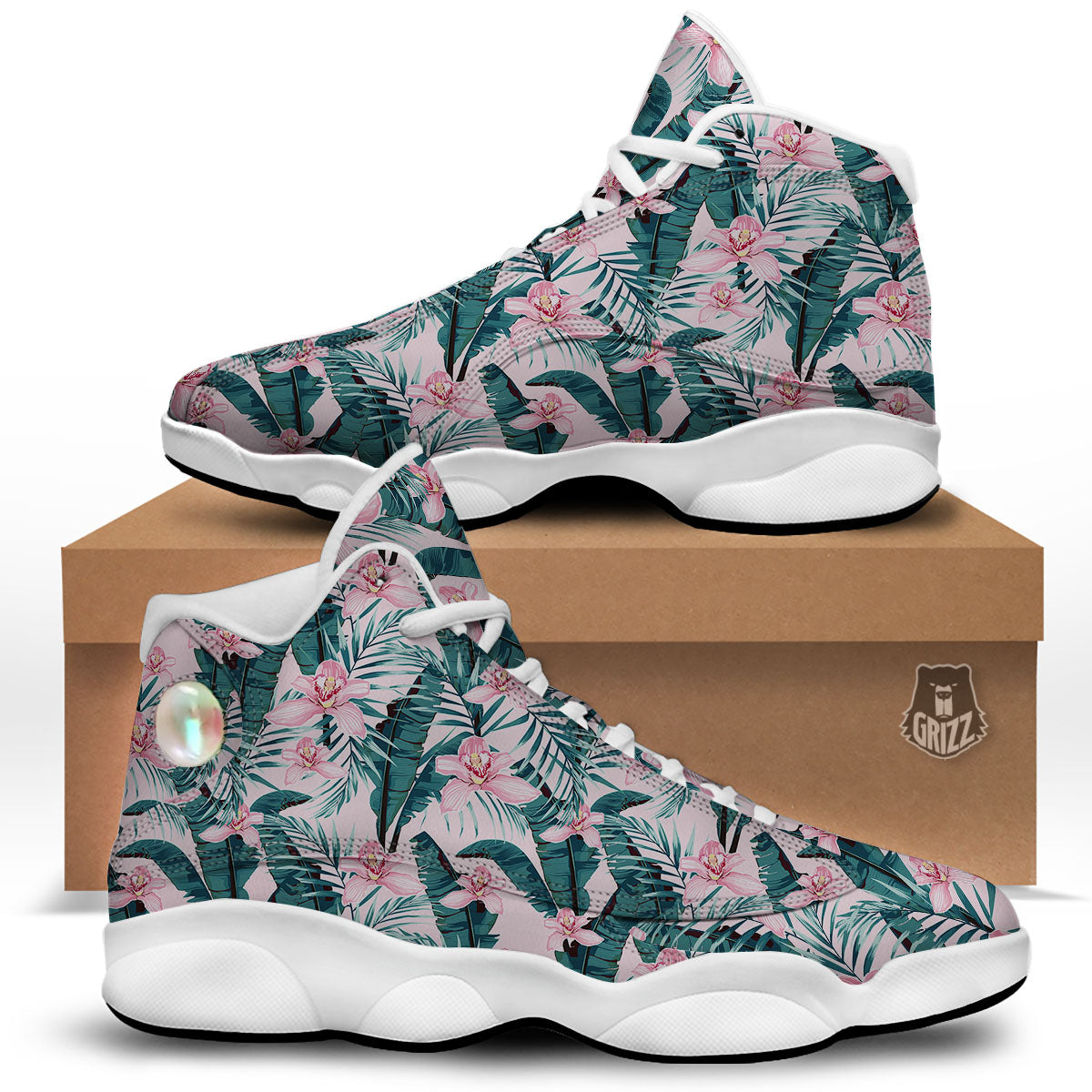 Tropical Pink Hawaiian Print Pattern White Basketball Shoes-grizzshop