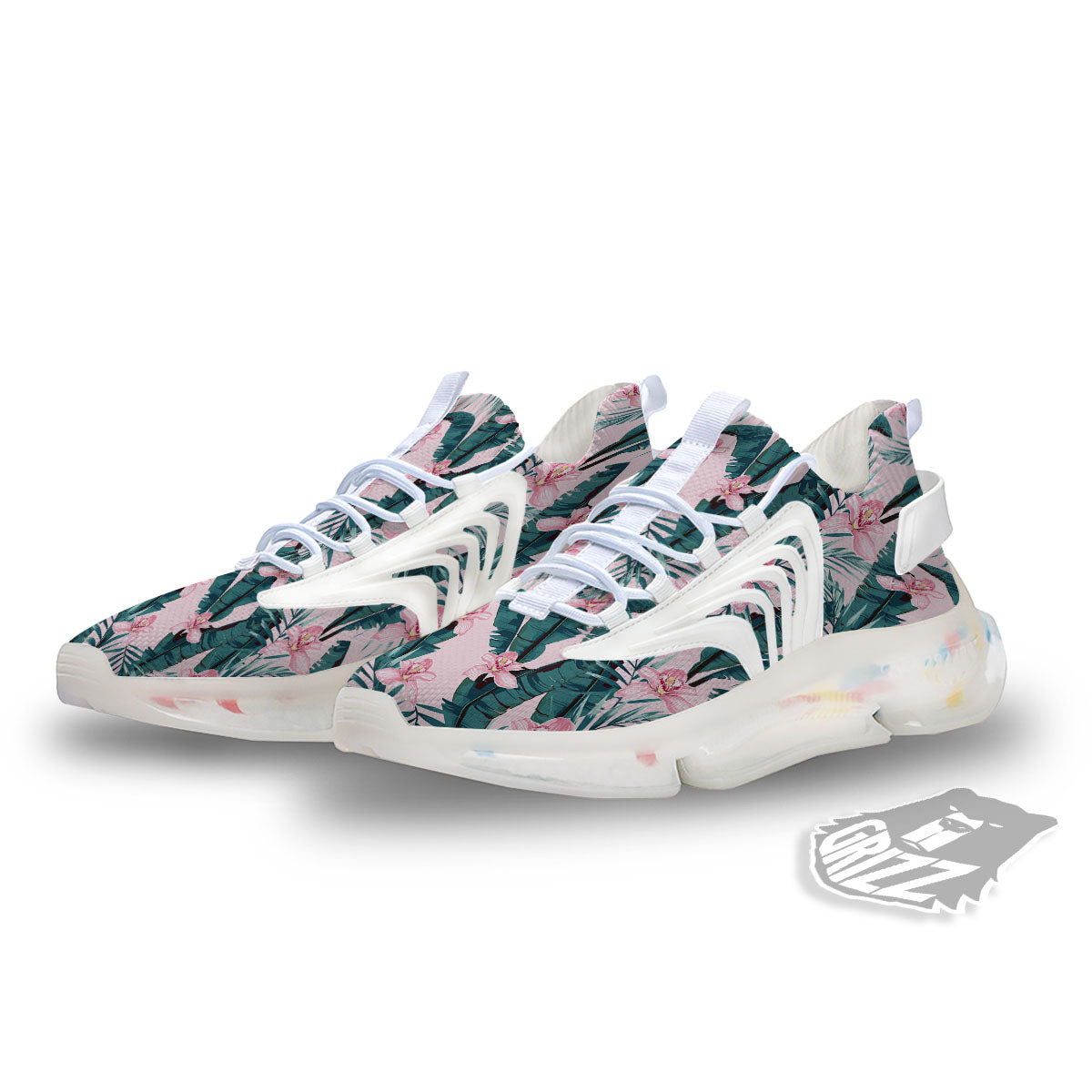 Tropical Pink Hawaiian Print Pattern White Gym Shoes-grizzshop