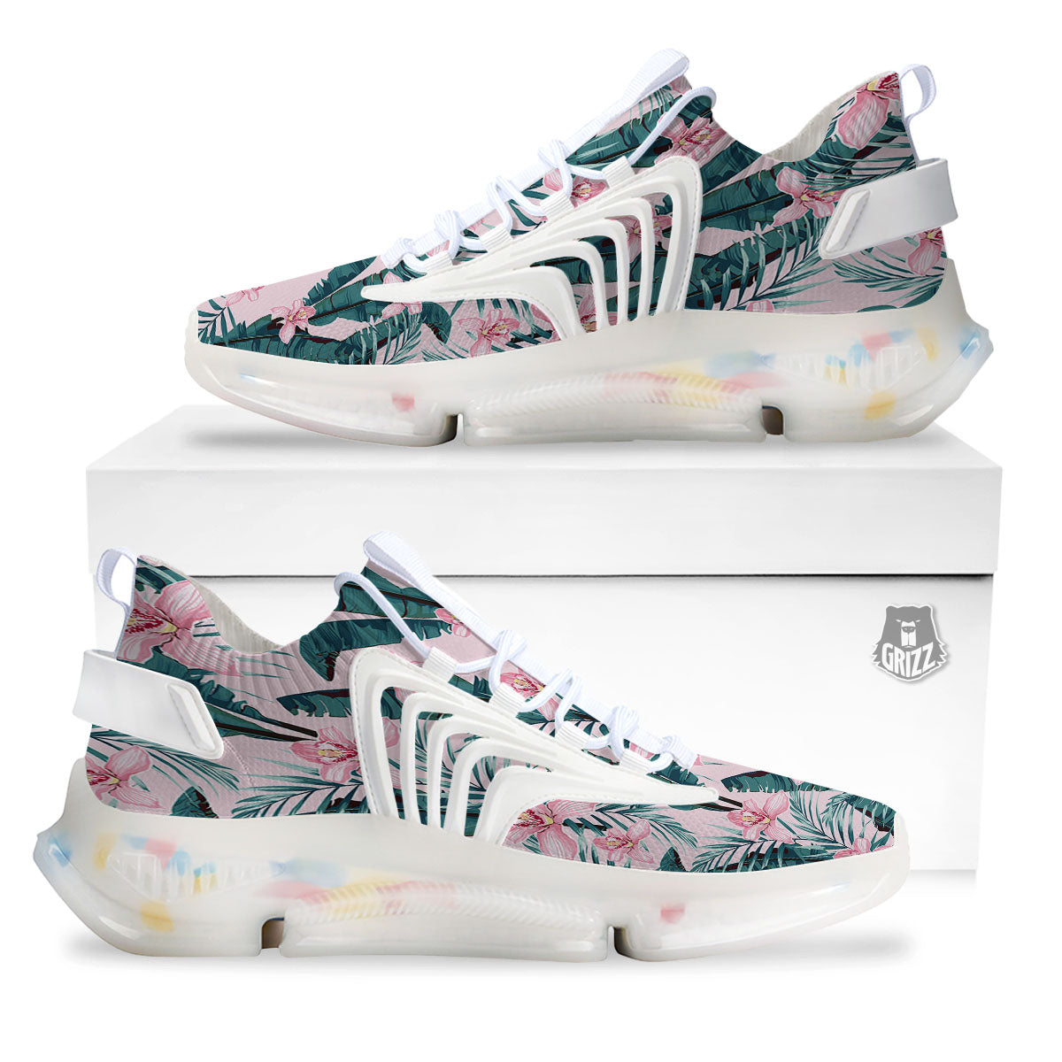 Tropical Pink Hawaiian Print Pattern White Gym Shoes-grizzshop