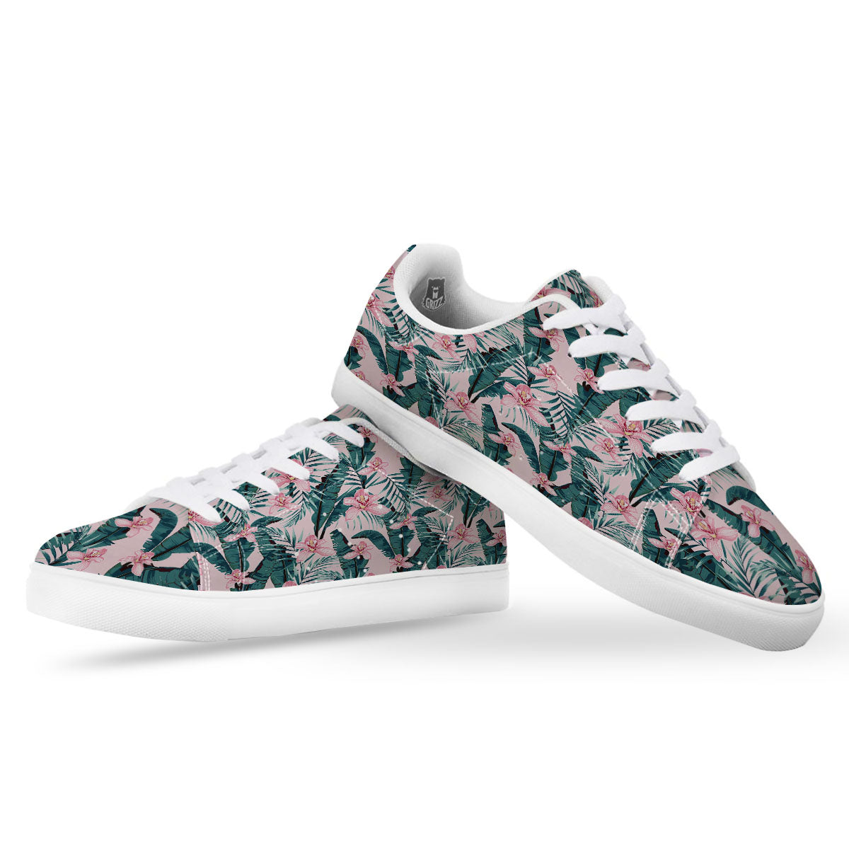 Tropical Pink Hawaiian Print Pattern White Low Top Sneakers-grizzshop