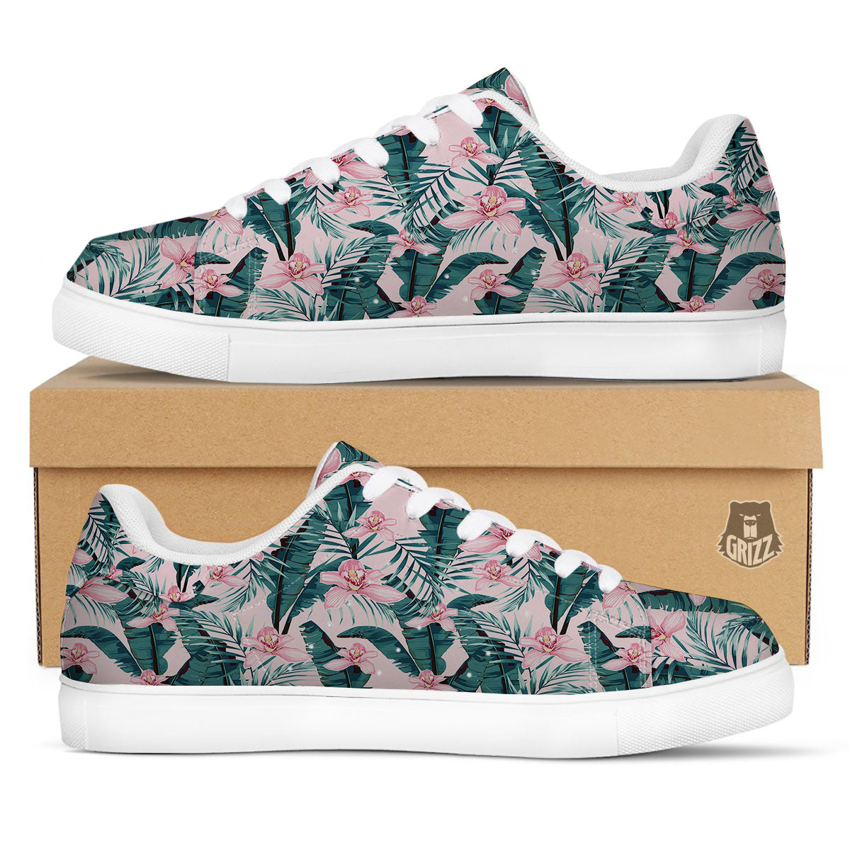Tropical Pink Hawaiian Print Pattern White Low Top Sneakers-grizzshop