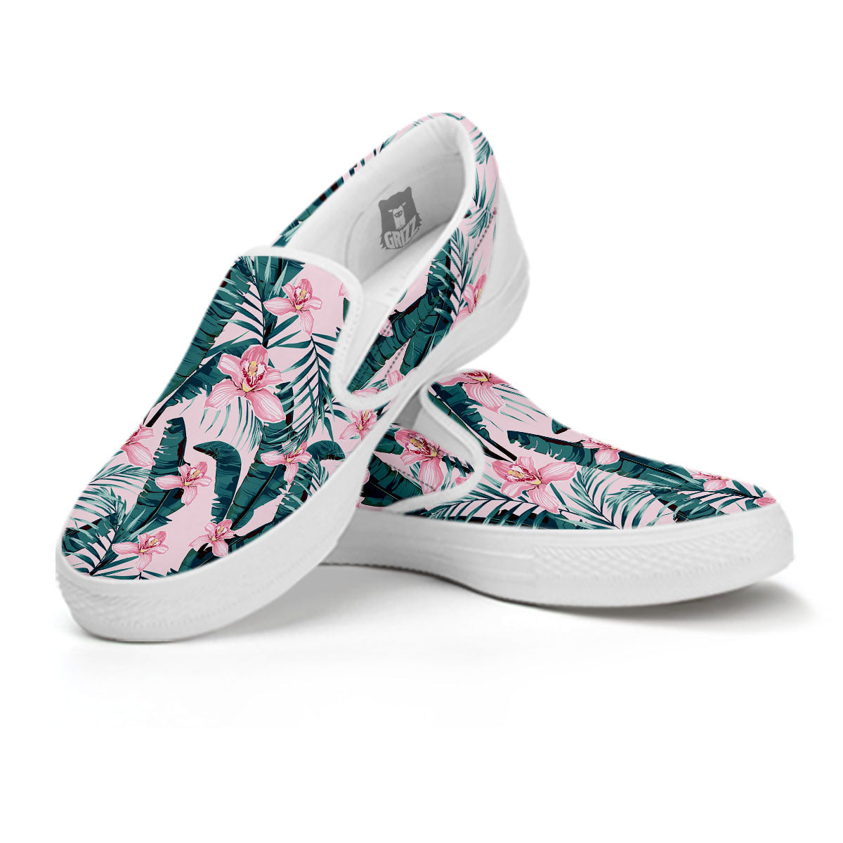 Tropical Pink Hawaiian Print Pattern White Slip On Shoes-grizzshop