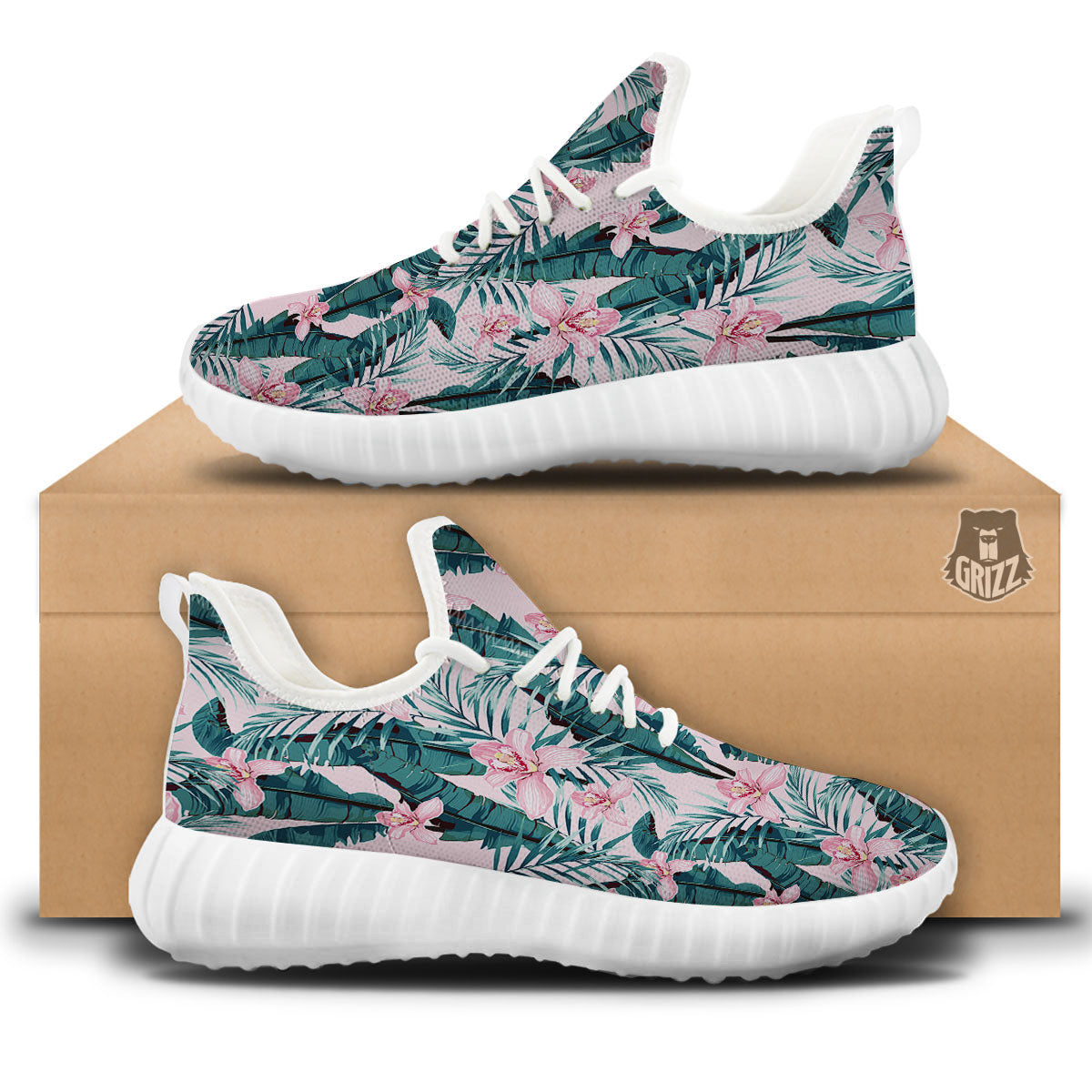 Tropical Pink Hawaiian Print Pattern White Walking Shoes-grizzshop
