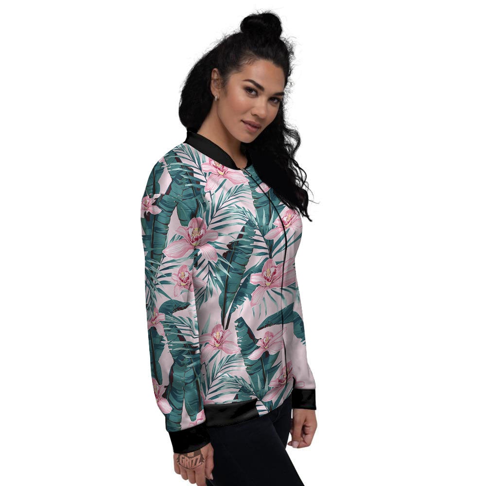 Tropical Pink Hawaiian Print Pattern Women's Bomber Jacket-grizzshop