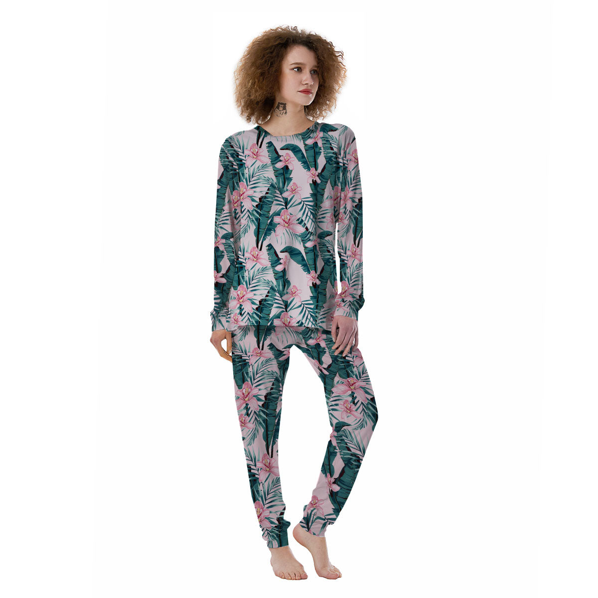 Tropical Pink Hawaiian Print Pattern Women's Pajamas-grizzshop