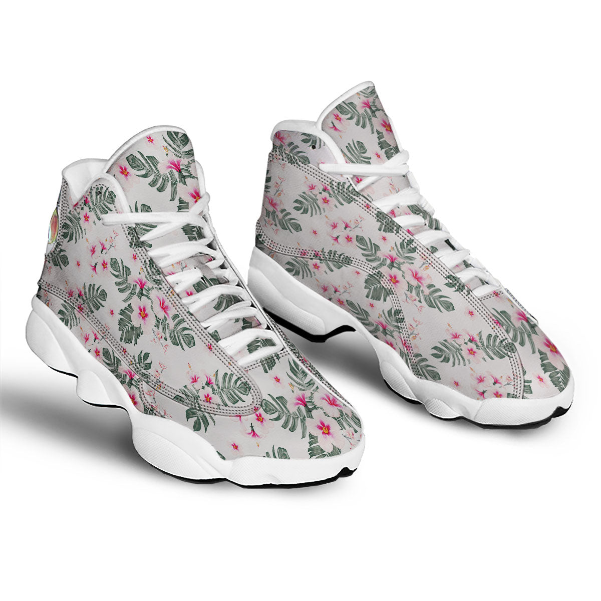 Tropical Pink Hibiscus Print Pattern White Basketball Shoes-grizzshop