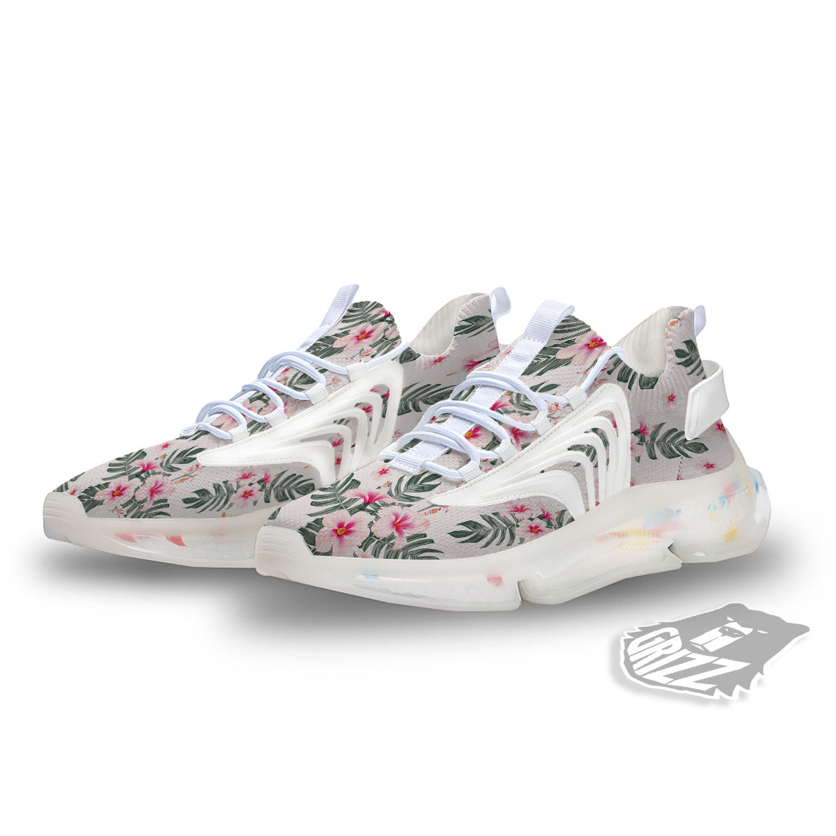 Tropical Pink Hibiscus Print Pattern White Gym Shoes-grizzshop