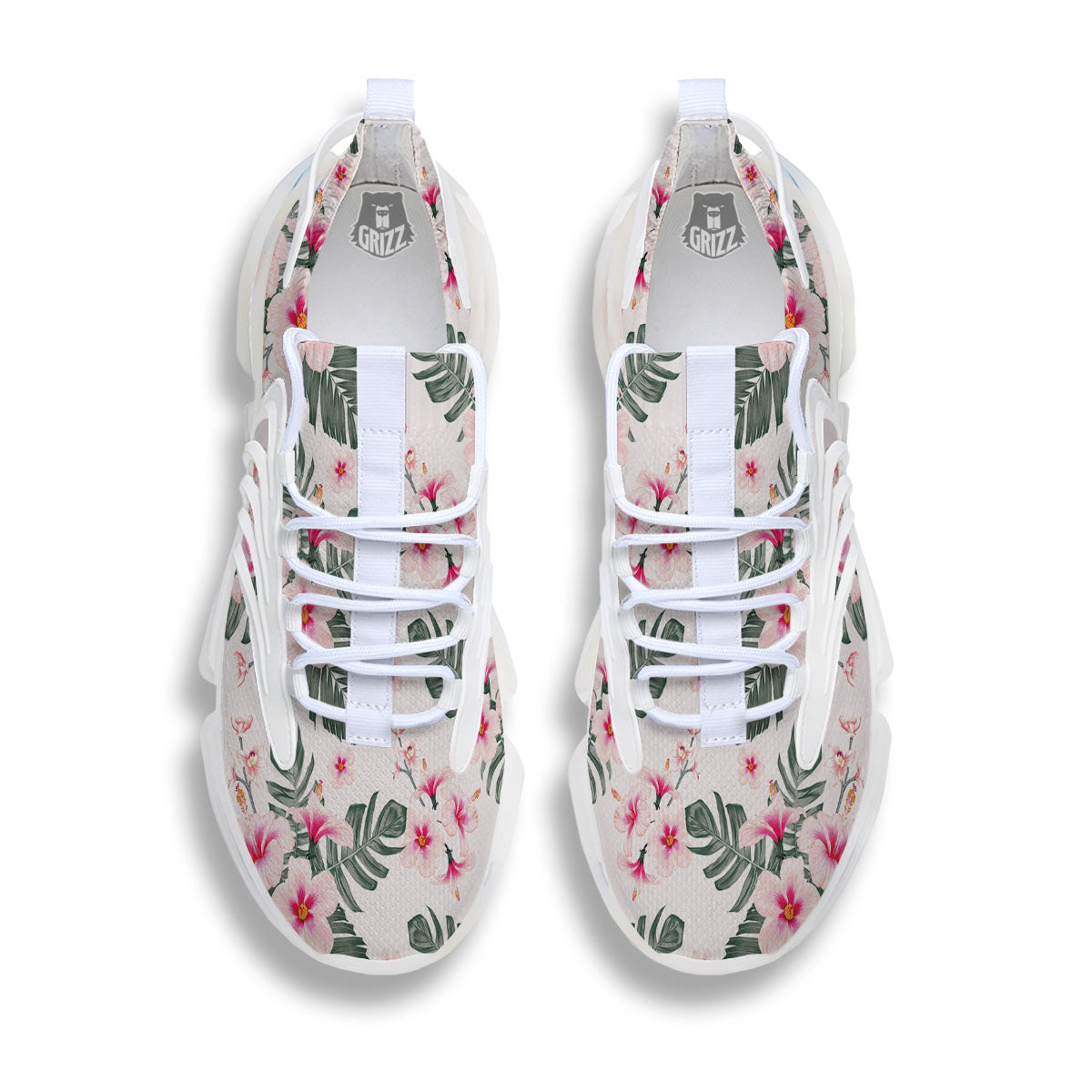 Tropical Pink Hibiscus Print Pattern White Gym Shoes-grizzshop
