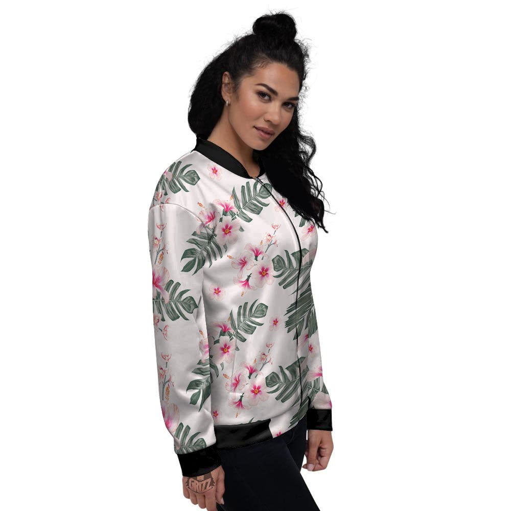 Tropical Pink Hibiscus Print Pattern Women's Bomber Jacket-grizzshop