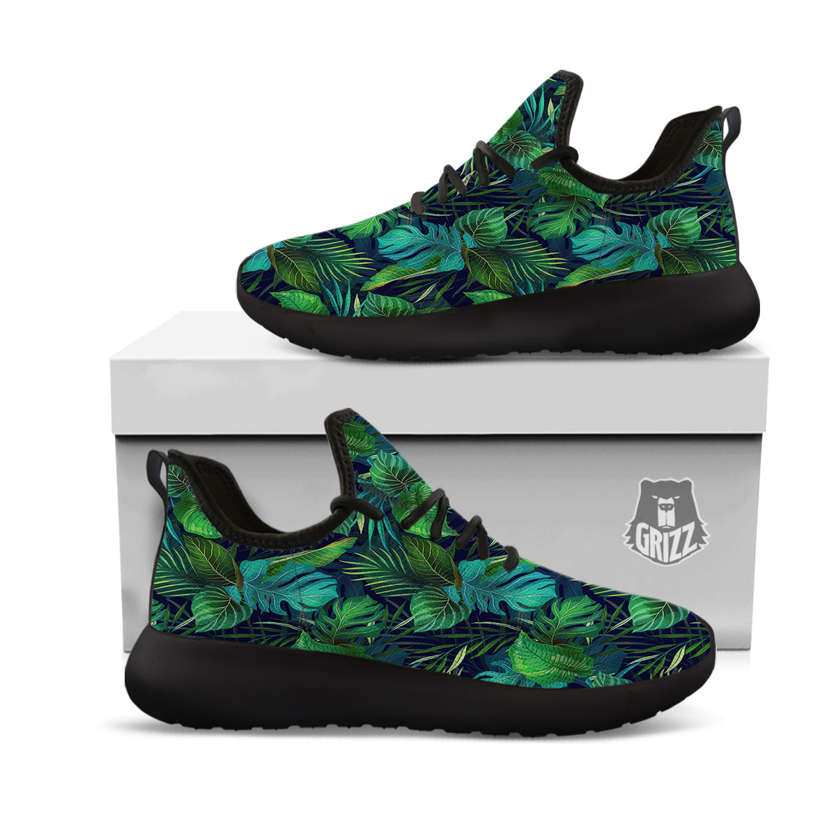 Tropical Plants Hawaiian Print Pattern Black Athletic Shoes-grizzshop