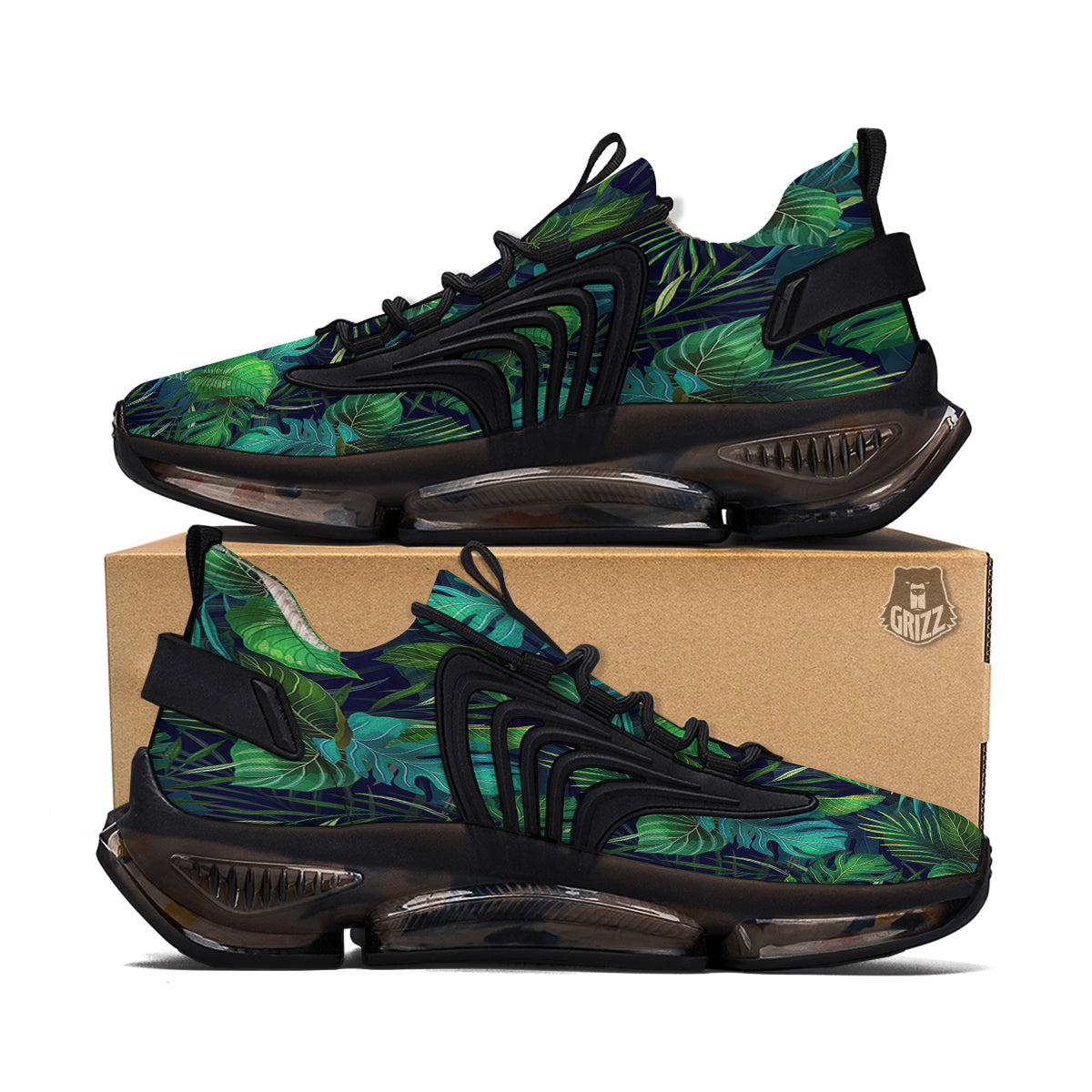 Tropical Plants Hawaiian Print Pattern Black Gym Shoes-grizzshop