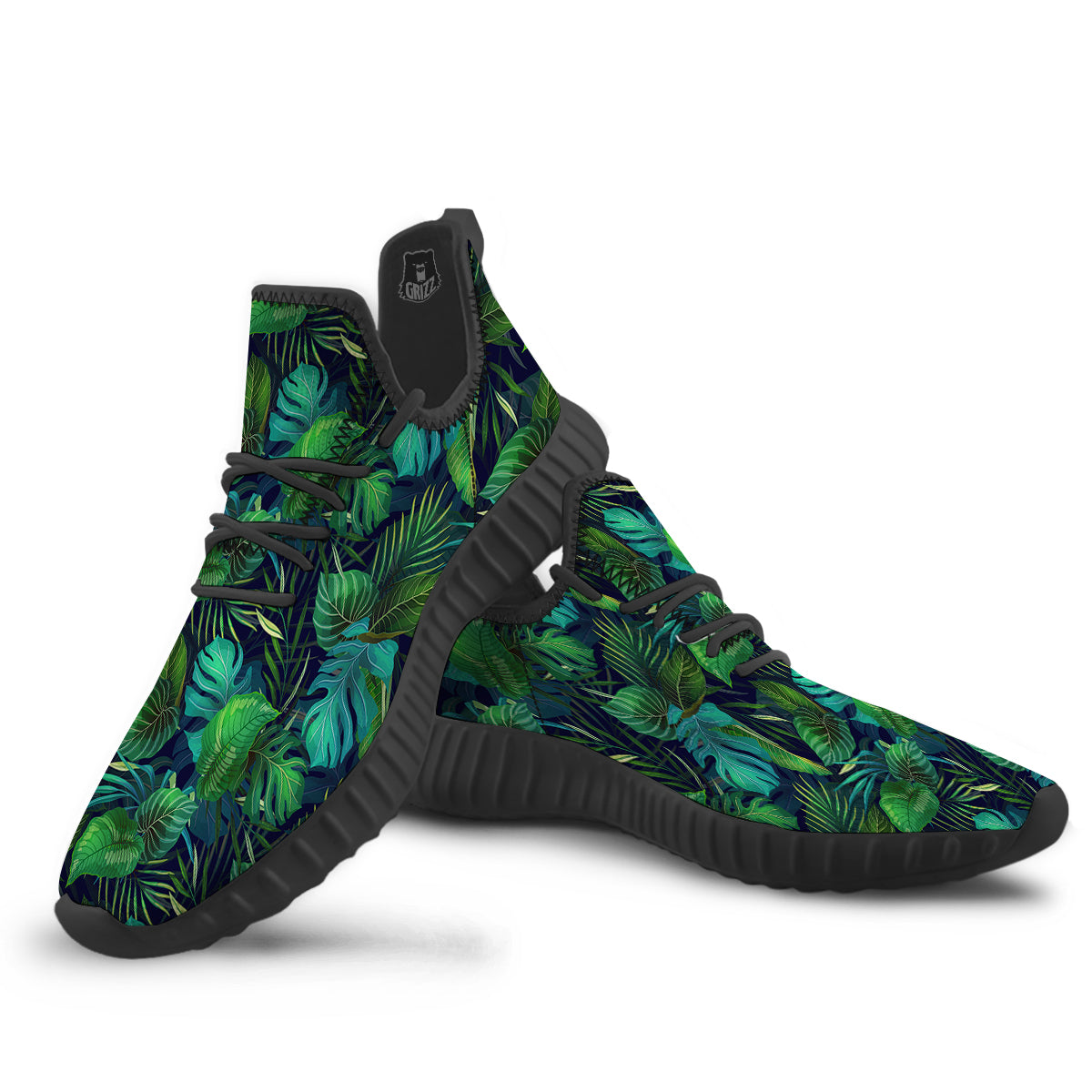 Tropical Plants Hawaiian Print Pattern Black Walking Shoes-grizzshop