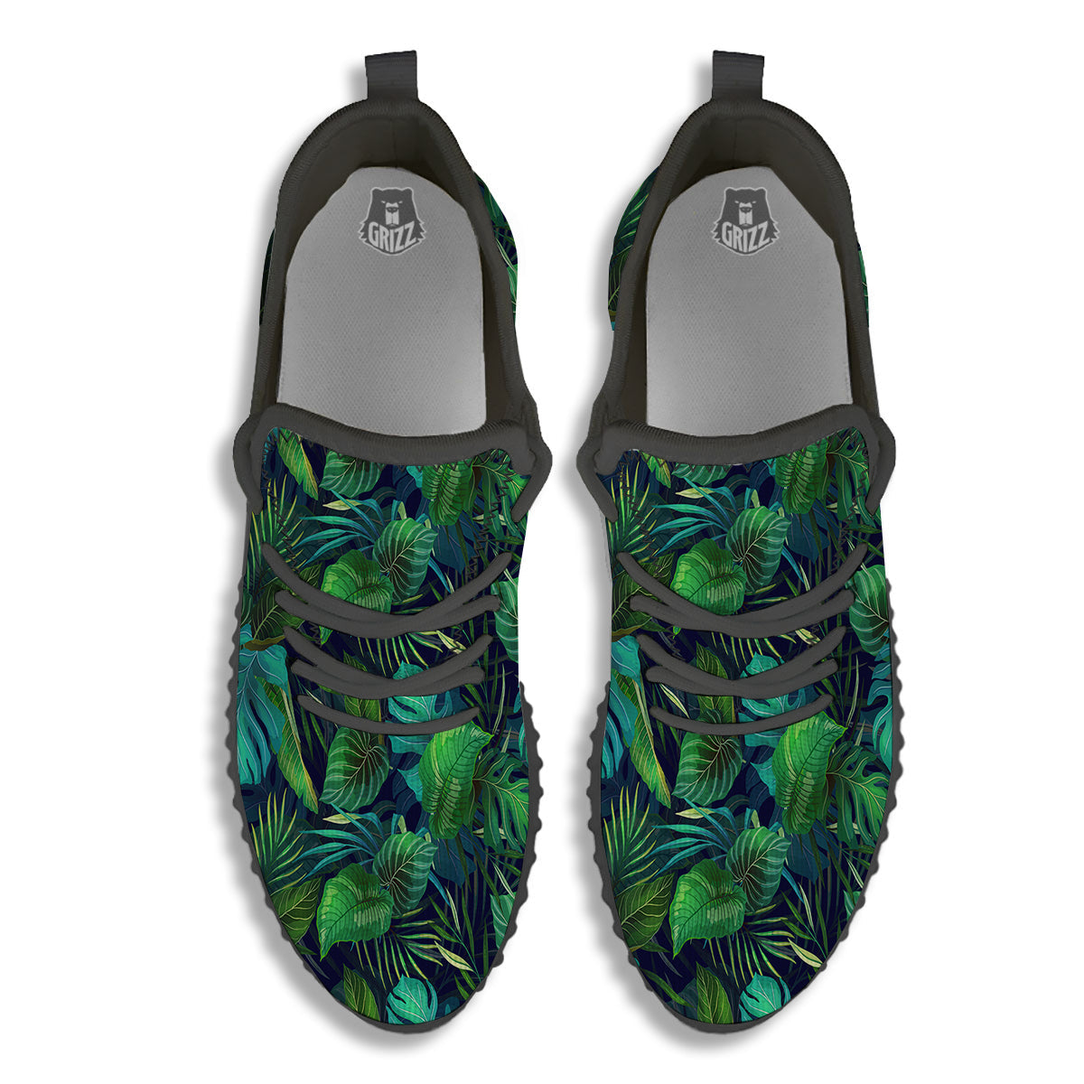 Tropical Plants Hawaiian Print Pattern Black Walking Shoes-grizzshop