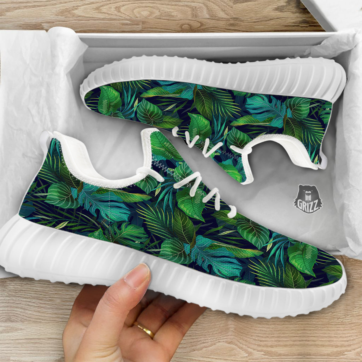 Tropical Plants Hawaiian Print Pattern White Walking Shoes-grizzshop