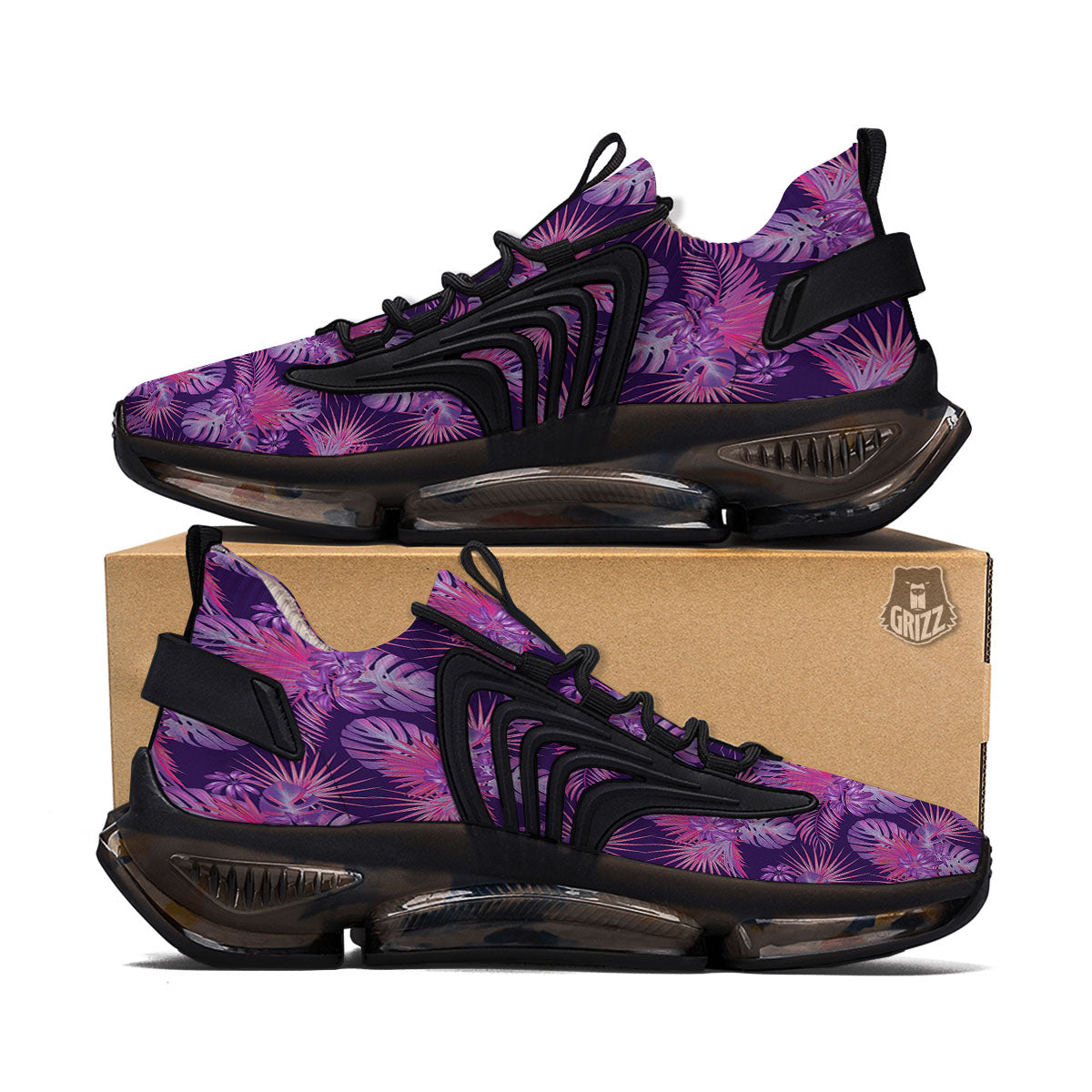 Tropical Purple Print Pattern Black Gym Shoes-grizzshop