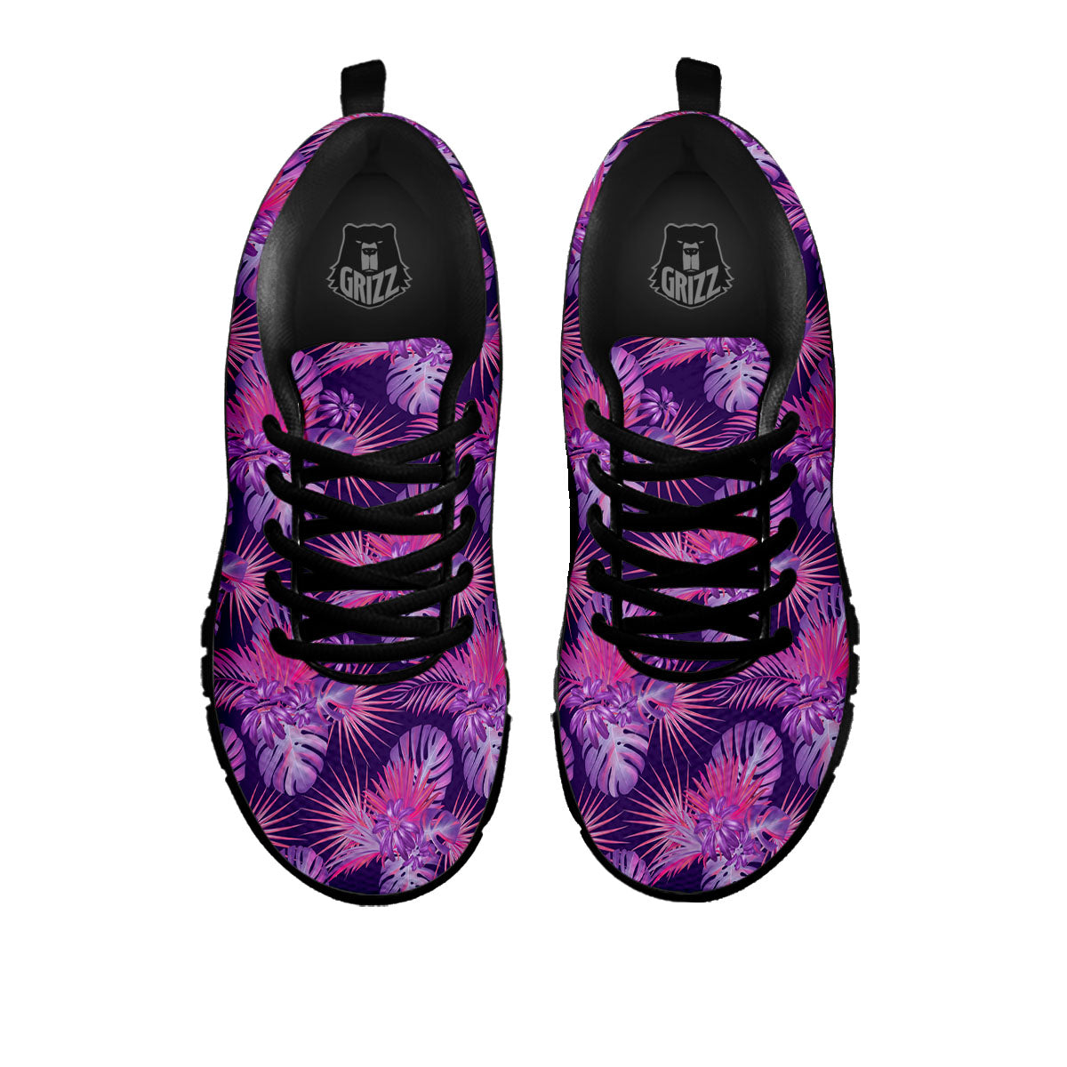 Tropical Purple Print Pattern Black Sneaker-grizzshop