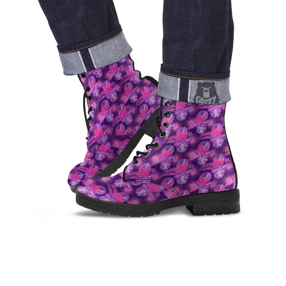 Tropical Purple Print Pattern Leather Boots-grizzshop