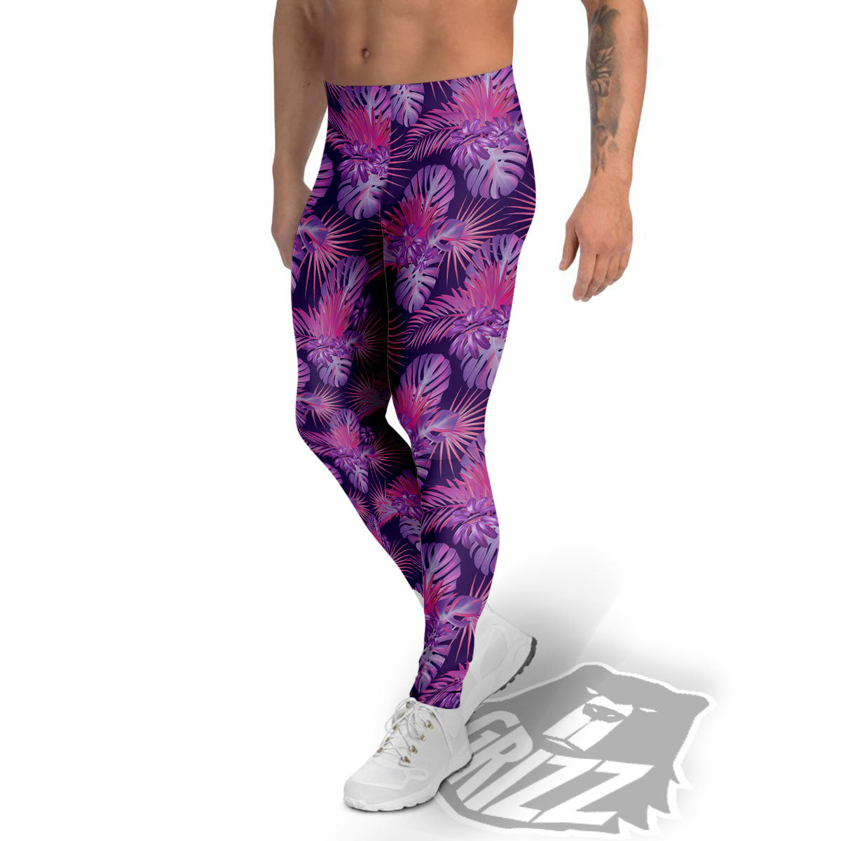 Tropical Purple Print Pattern Men's Leggings-grizzshop