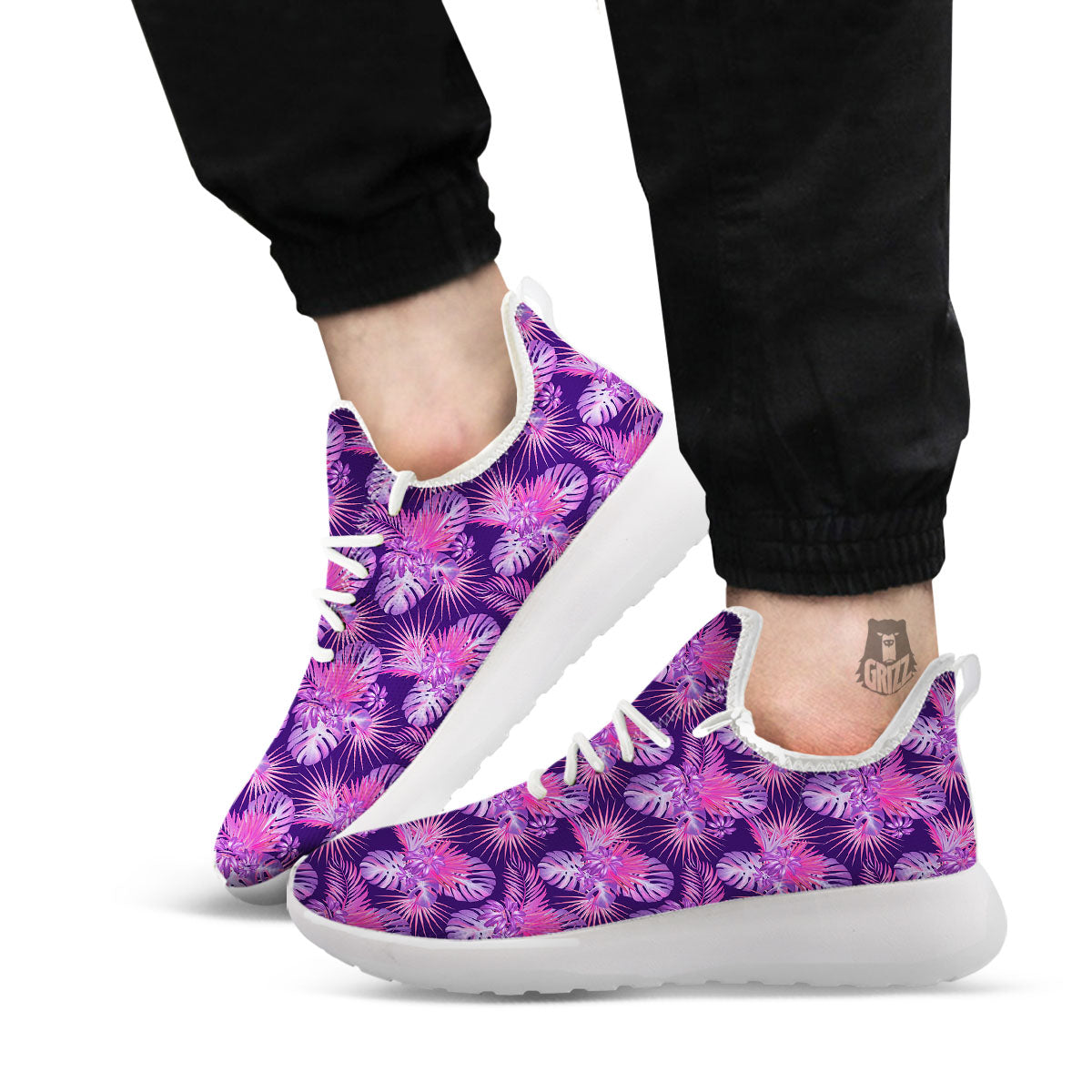 Tropical Purple Print Pattern White Athletic Shoes-grizzshop