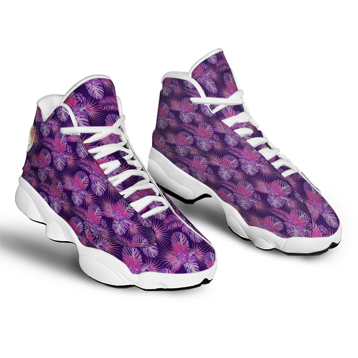 Tropical Purple Print Pattern White Basketball Shoes-grizzshop