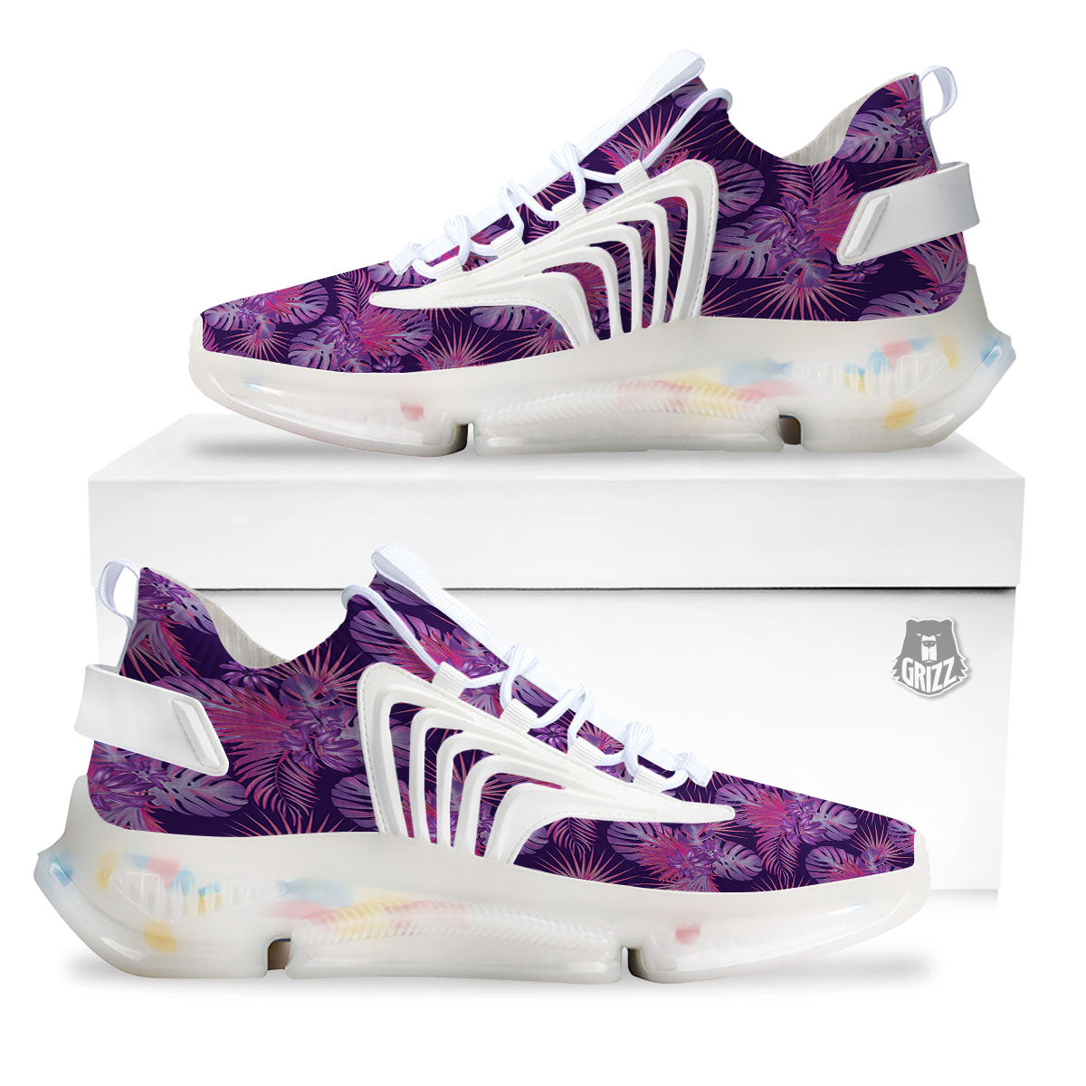 Tropical Purple Print Pattern White Gym Shoes-grizzshop