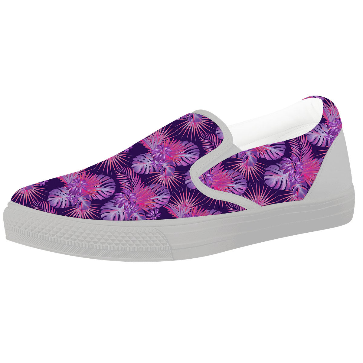 Tropical Purple Print Pattern White Slip On Shoes-grizzshop