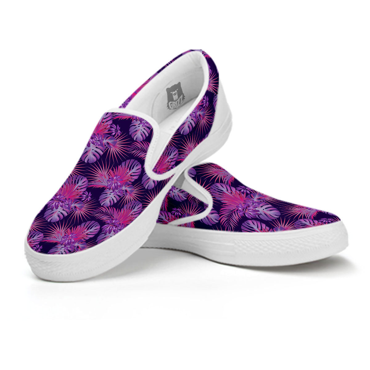 Tropical Purple Print Pattern White Slip On Shoes-grizzshop