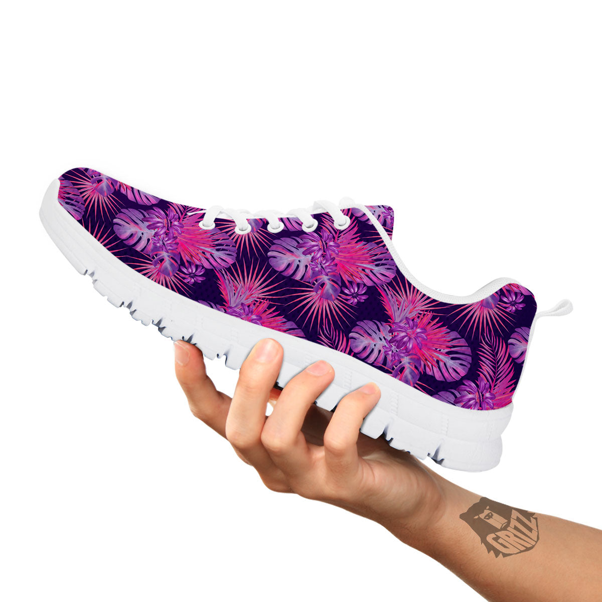 Tropical Purple Print Pattern White Sneaker-grizzshop