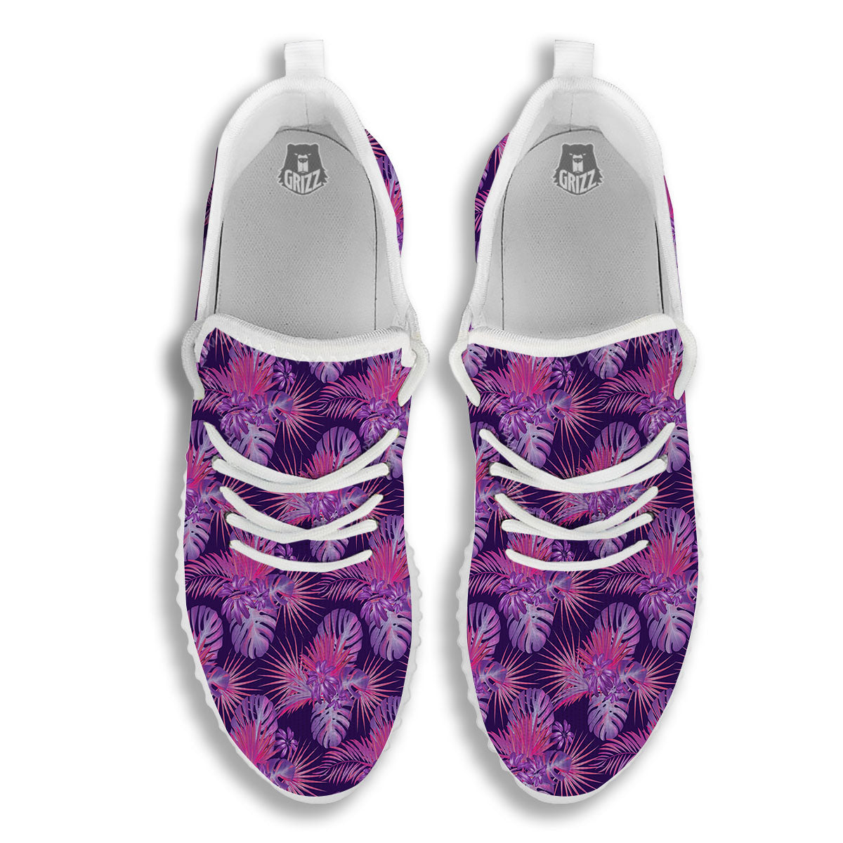 Tropical Purple Print Pattern White Walking Shoes-grizzshop