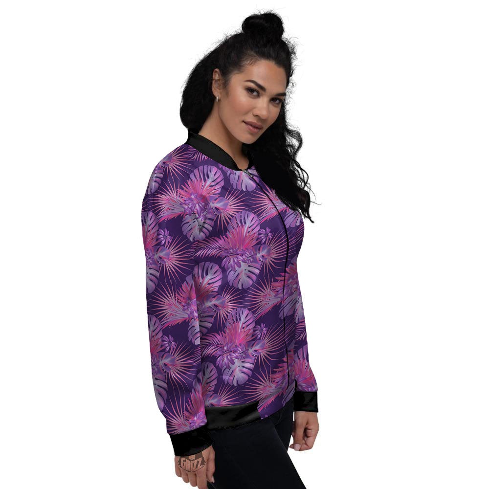 Tropical Purple Print Pattern Women's Bomber Jacket-grizzshop