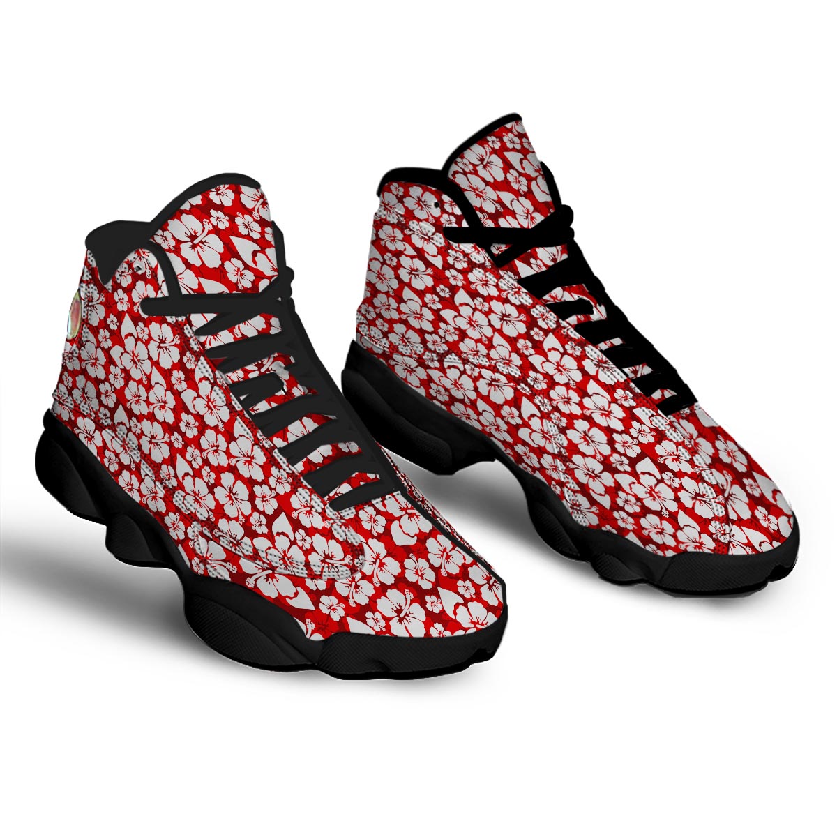 Tropical Red Hawaiian Print Pattern Black Basketball Shoes-grizzshop