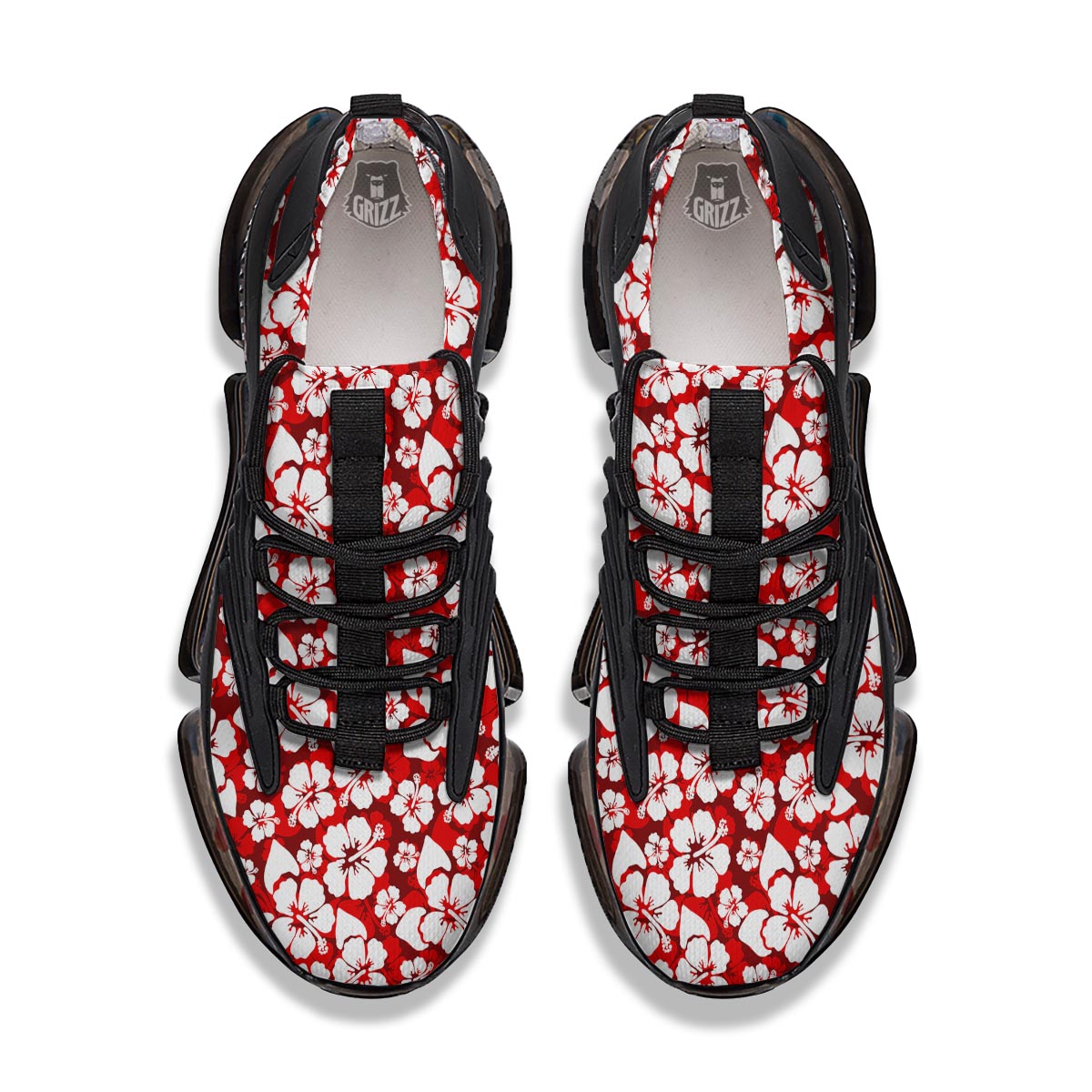 Tropical Red Hawaiian Print Pattern Black Gym Shoes-grizzshop
