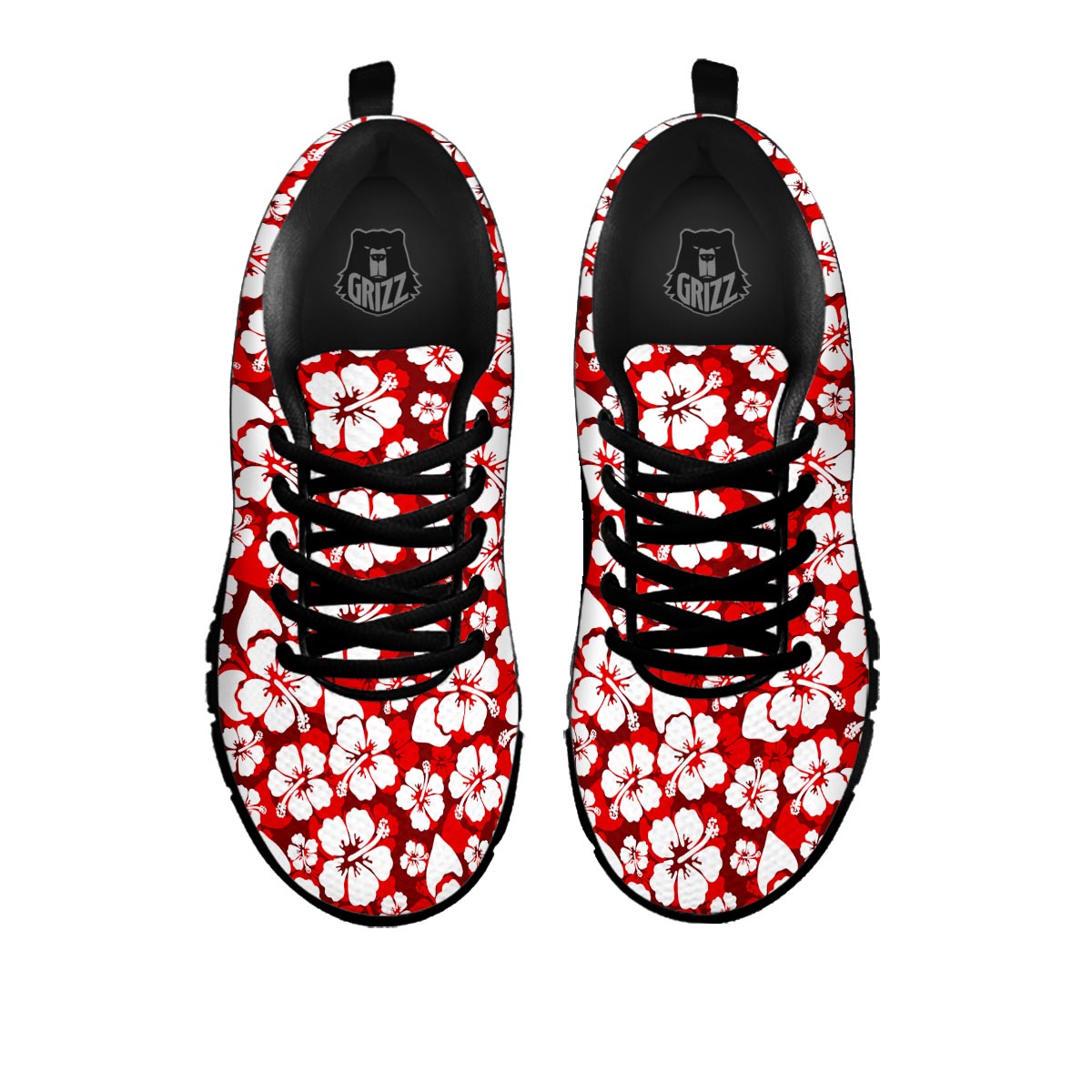 Tropical Red Hawaiian Print Pattern Black Sneaker-grizzshop