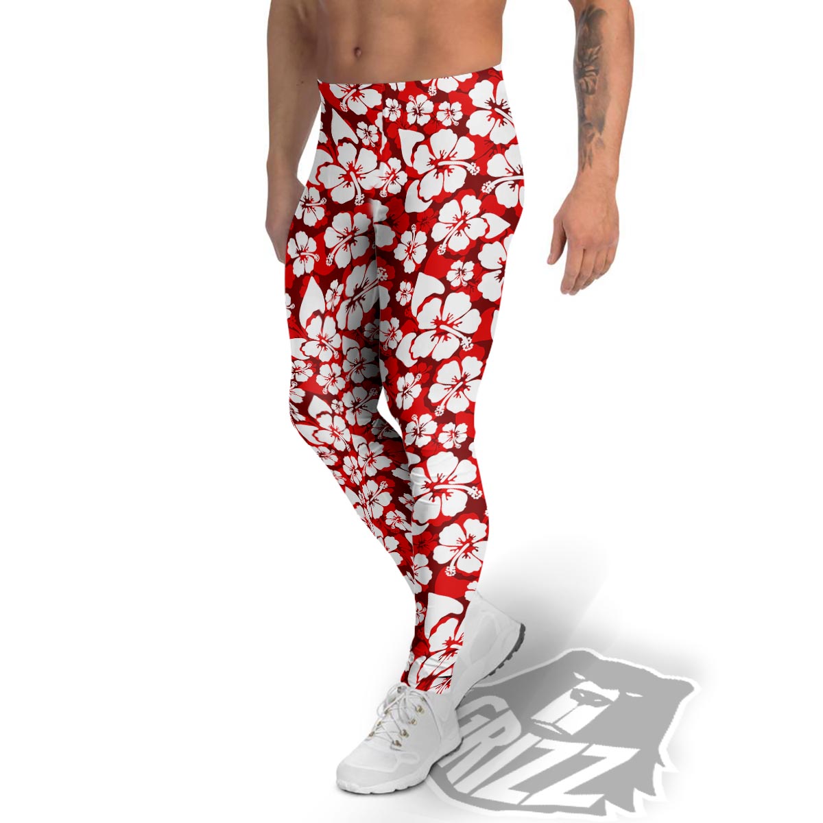 Tropical Red Hawaiian Print Pattern Men's Leggings-grizzshop