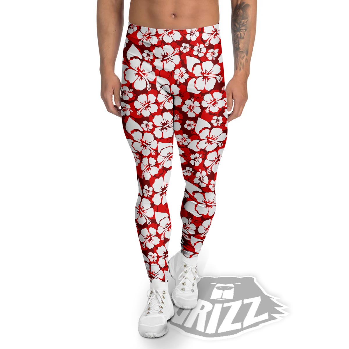 Tropical Red Hawaiian Print Pattern Men's Leggings-grizzshop