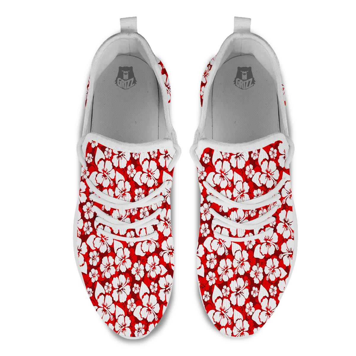 Tropical Red Hawaiian Print Pattern White Athletic Shoes-grizzshop