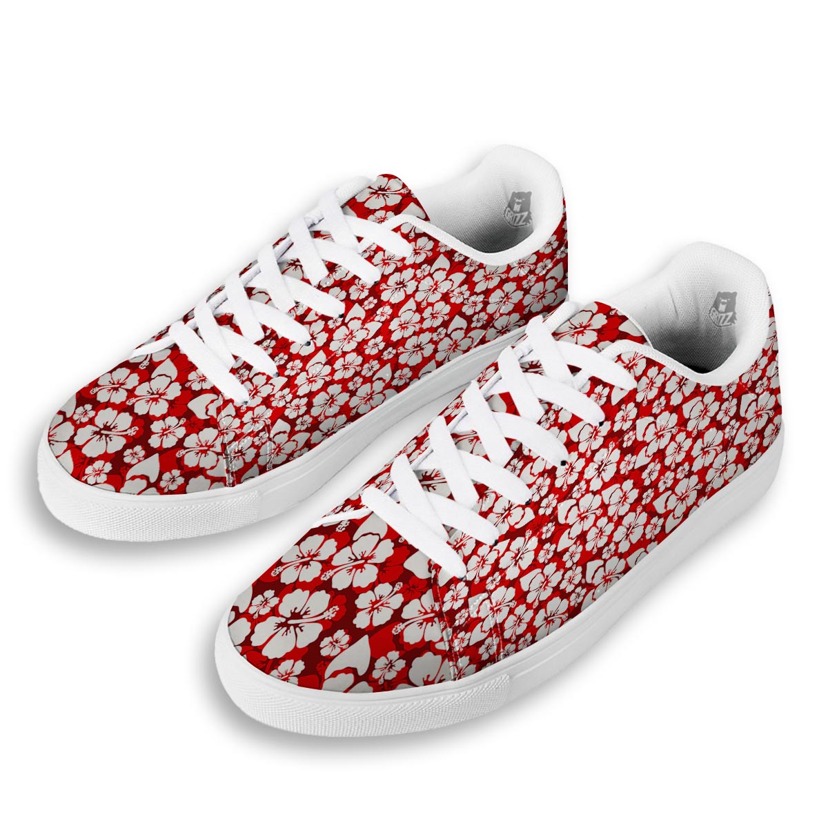 Tropical Red Hawaiian Print Pattern White Low Top Sneakers-grizzshop