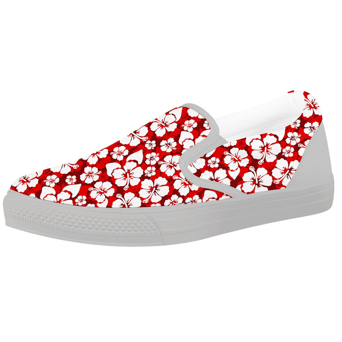Tropical Red Hawaiian Print Pattern White Slip On Shoes-grizzshop