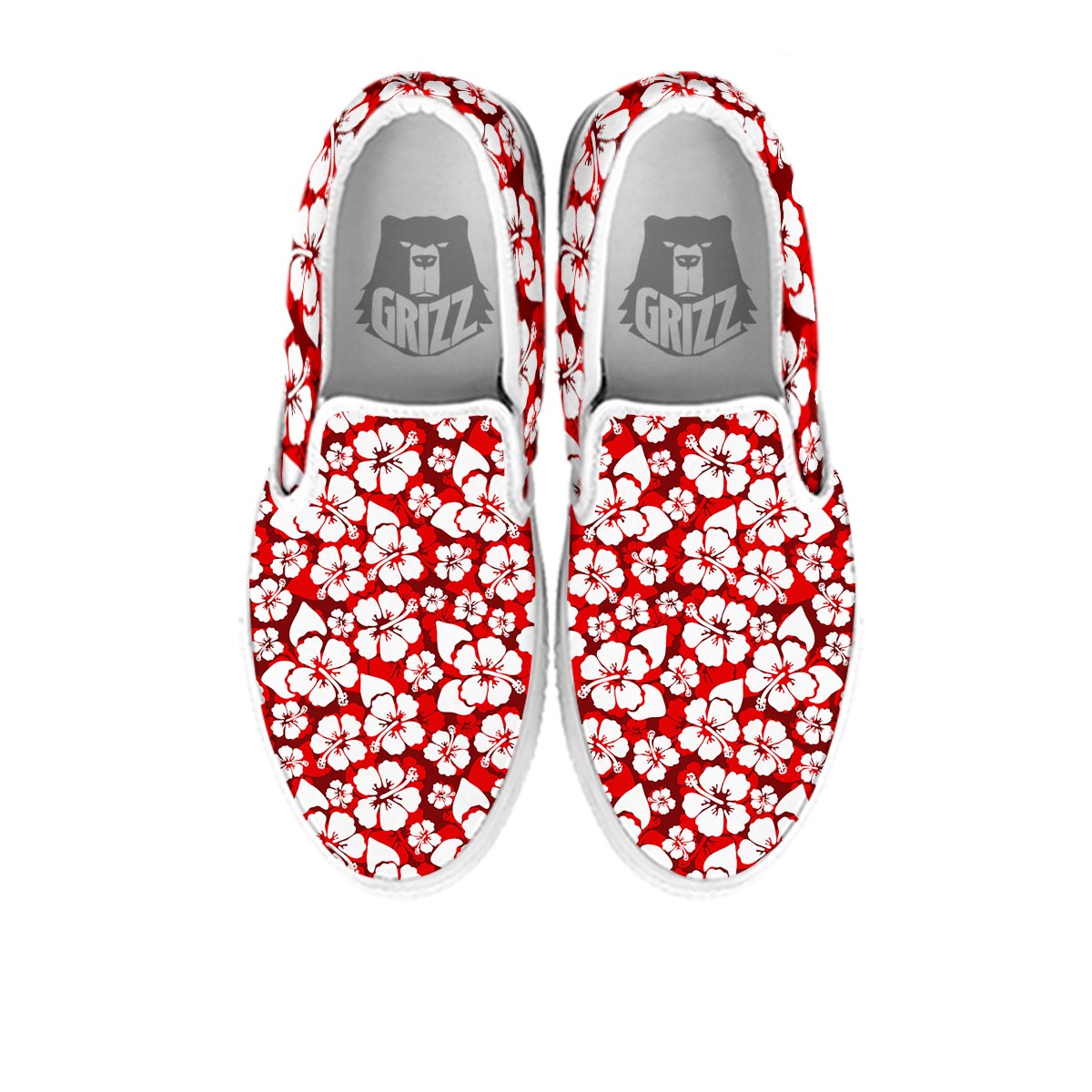 Tropical Red Hawaiian Print Pattern White Slip On Shoes-grizzshop